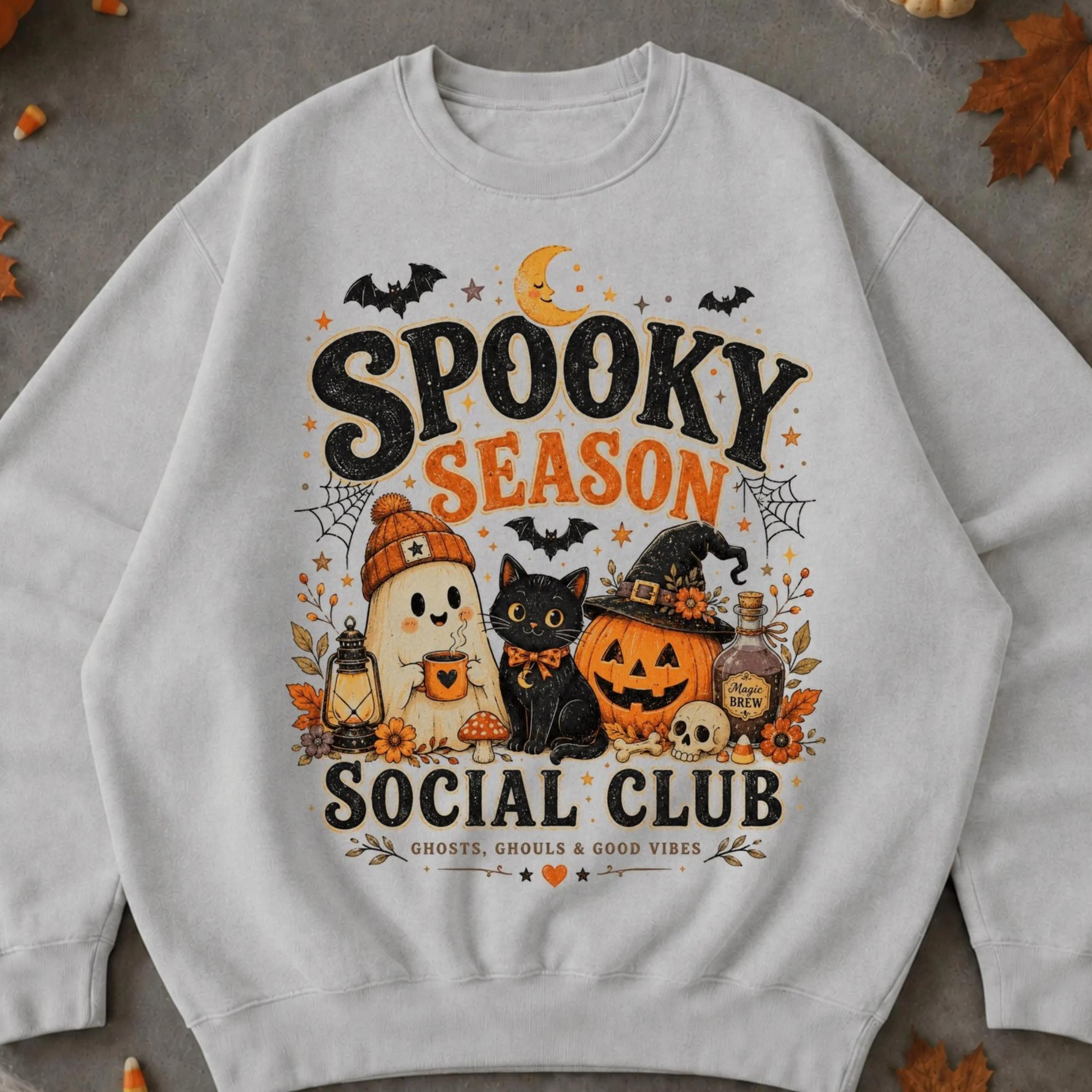 spooky season social club halloween shirt cute ghost black cat pumpkin tshirt, vintage witchy fall graphic tee, cozy sp