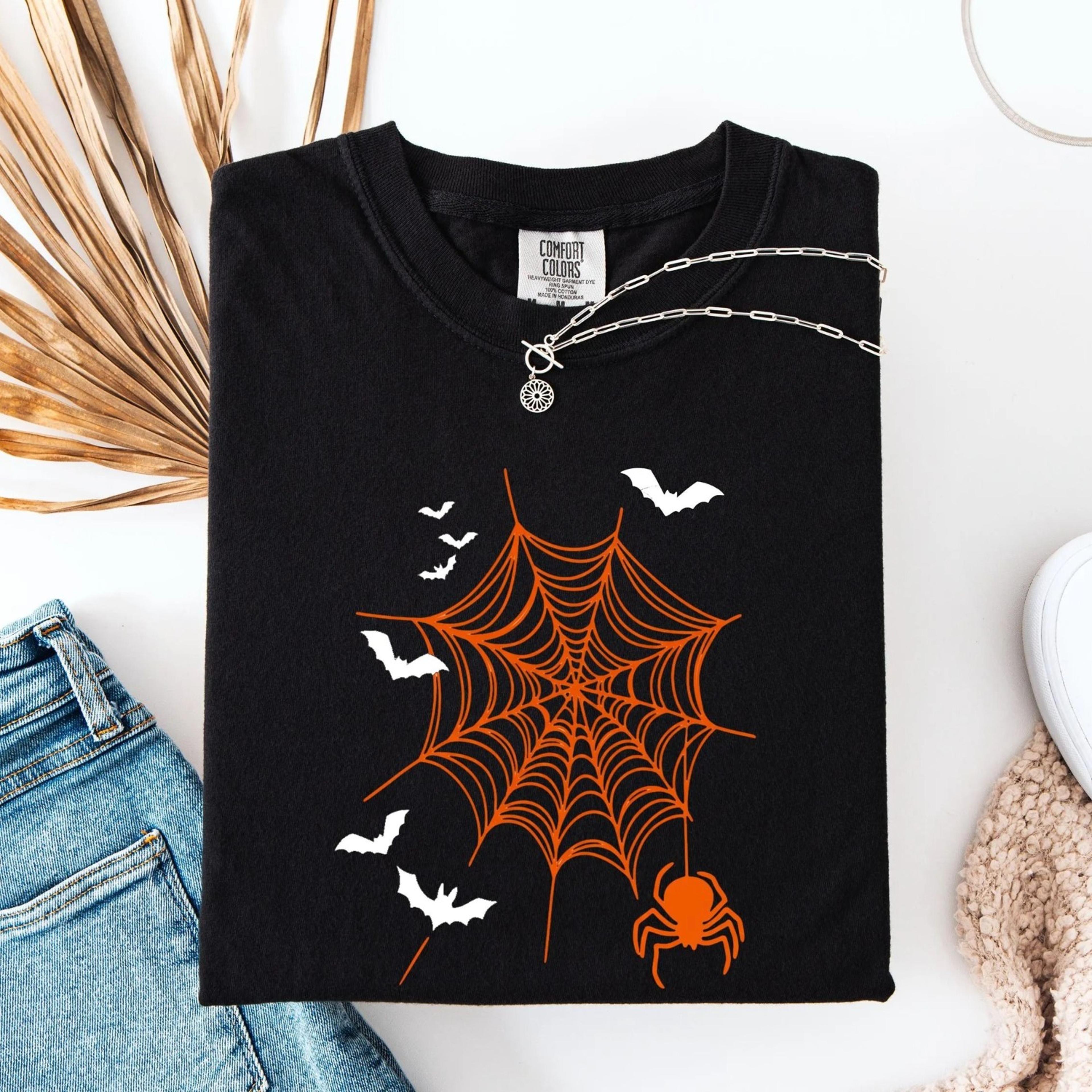 halloween shirt, spooky season, spider halloween t-shirt, spider web tee, fall season, bats shirt,