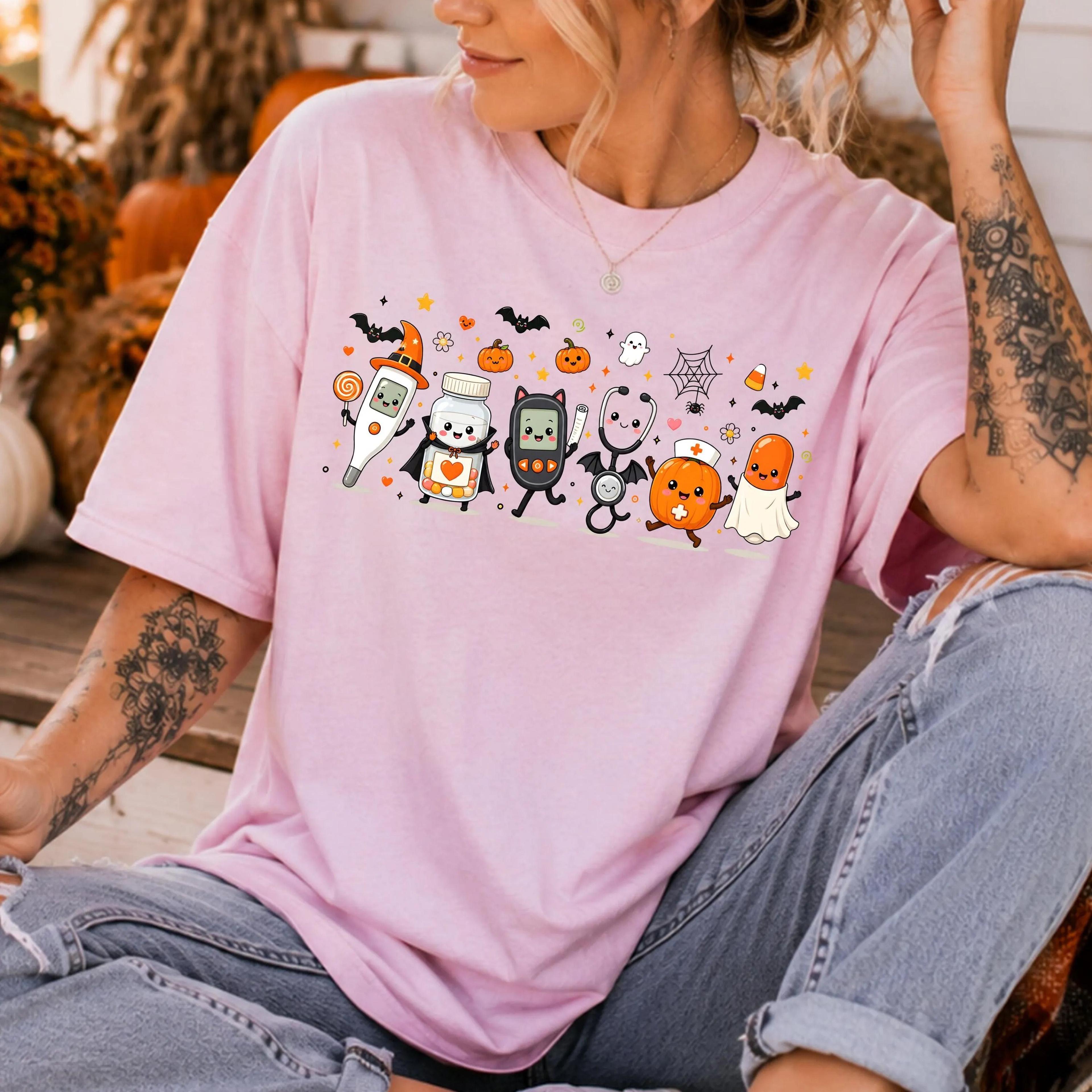 halloween nurse shirt, halloween nursing doodle t-shirt, spooky nurse life shirt, funny healthcare tee, n