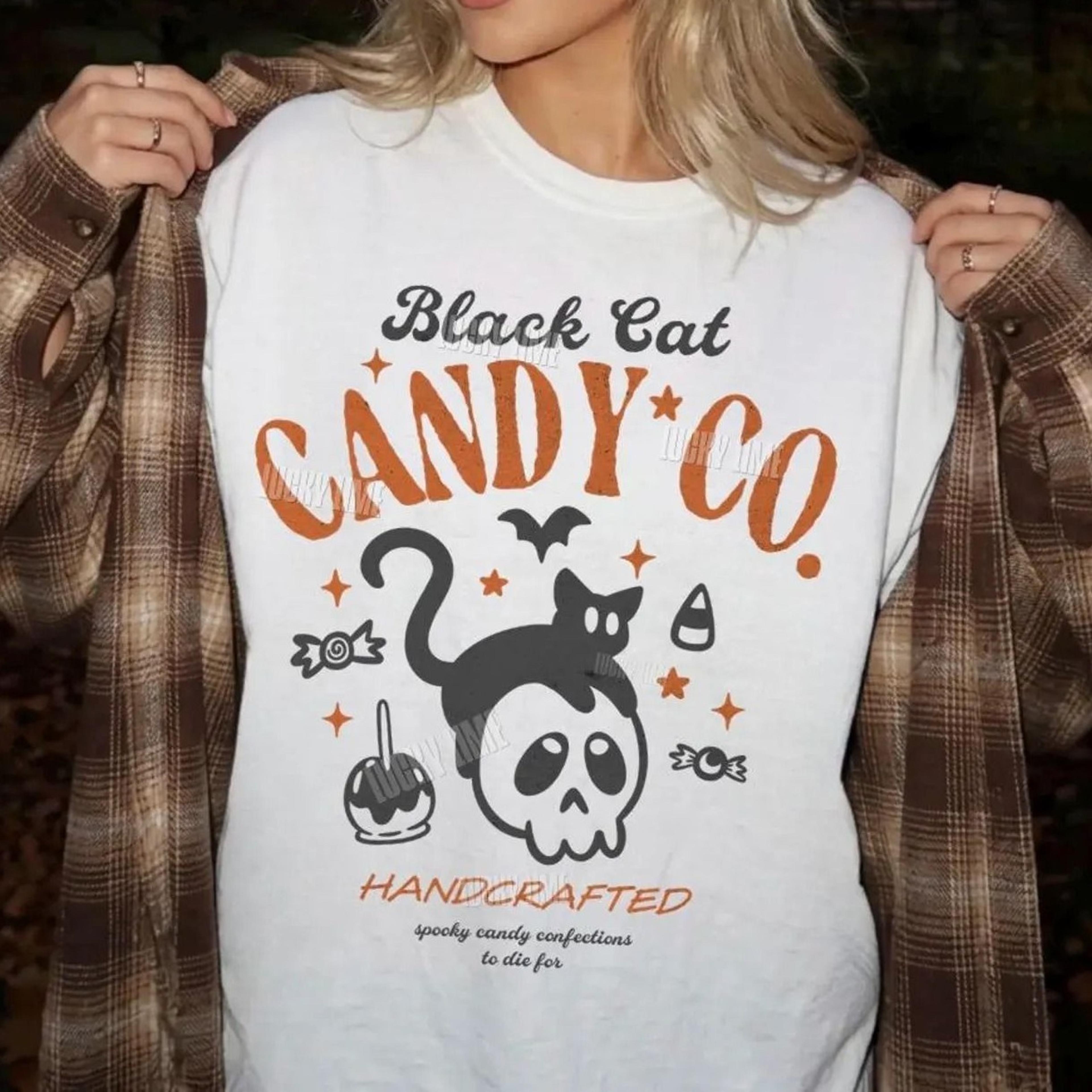 black cat halloween shirt, black cat candy co. shirt, trick or treat shirt, funny halloween tee , halloween candy graphi
