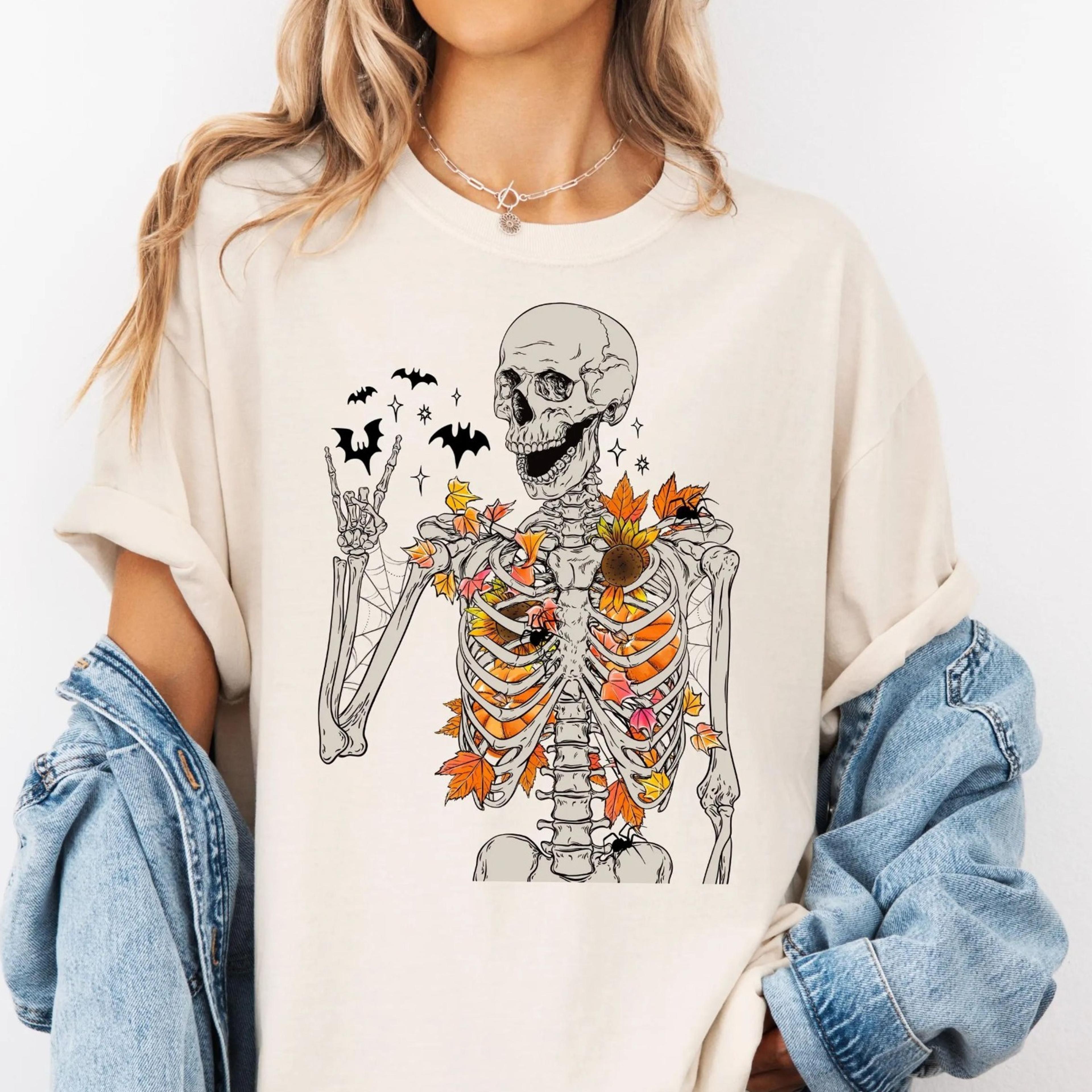 halloween skeleton shirt, halloween shirt, retro ghost shirt, cute fall shirt women's halloween tee, pumpkin season tee