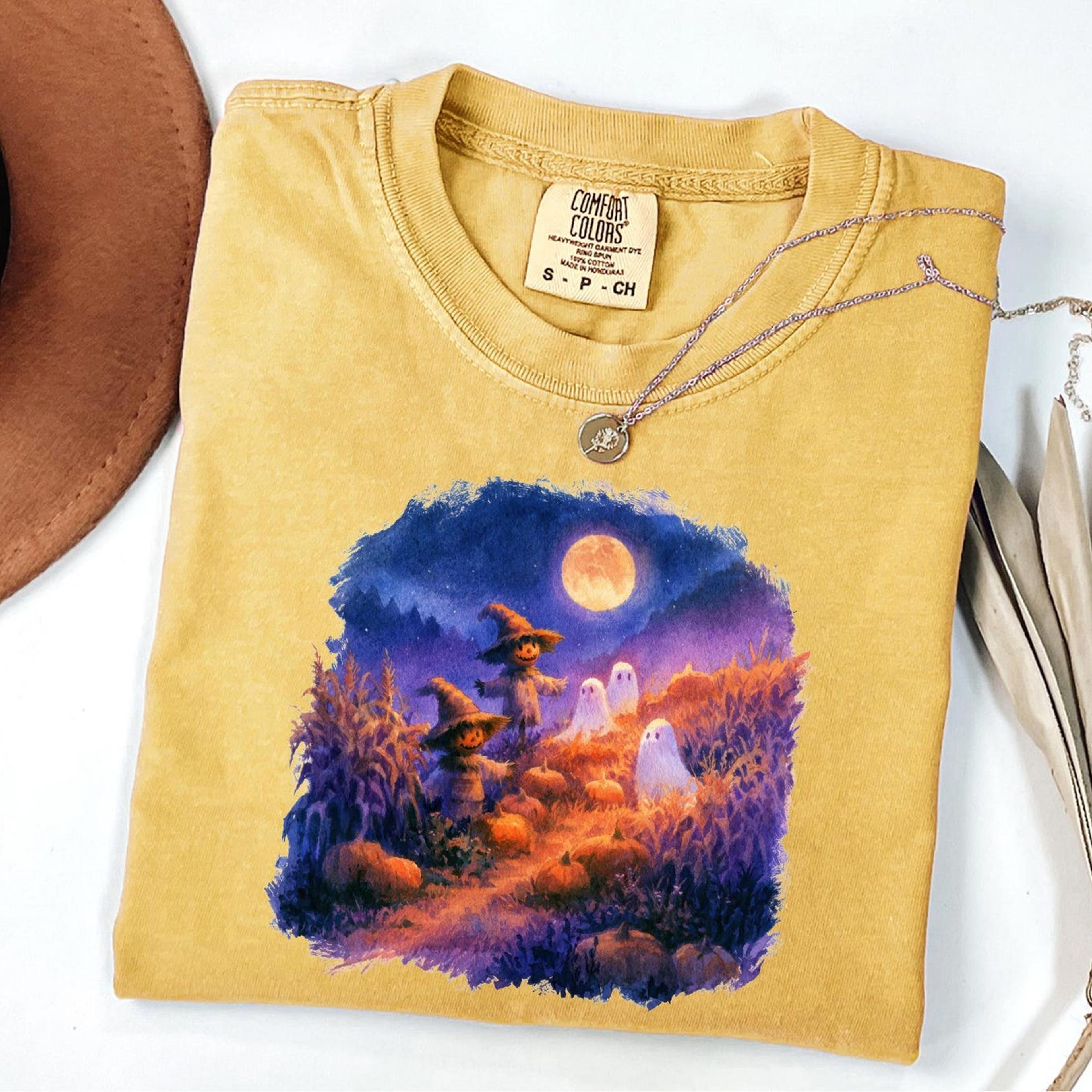 halloween scarecrow shirt moonlight graphic tee retro fall halloween shirt