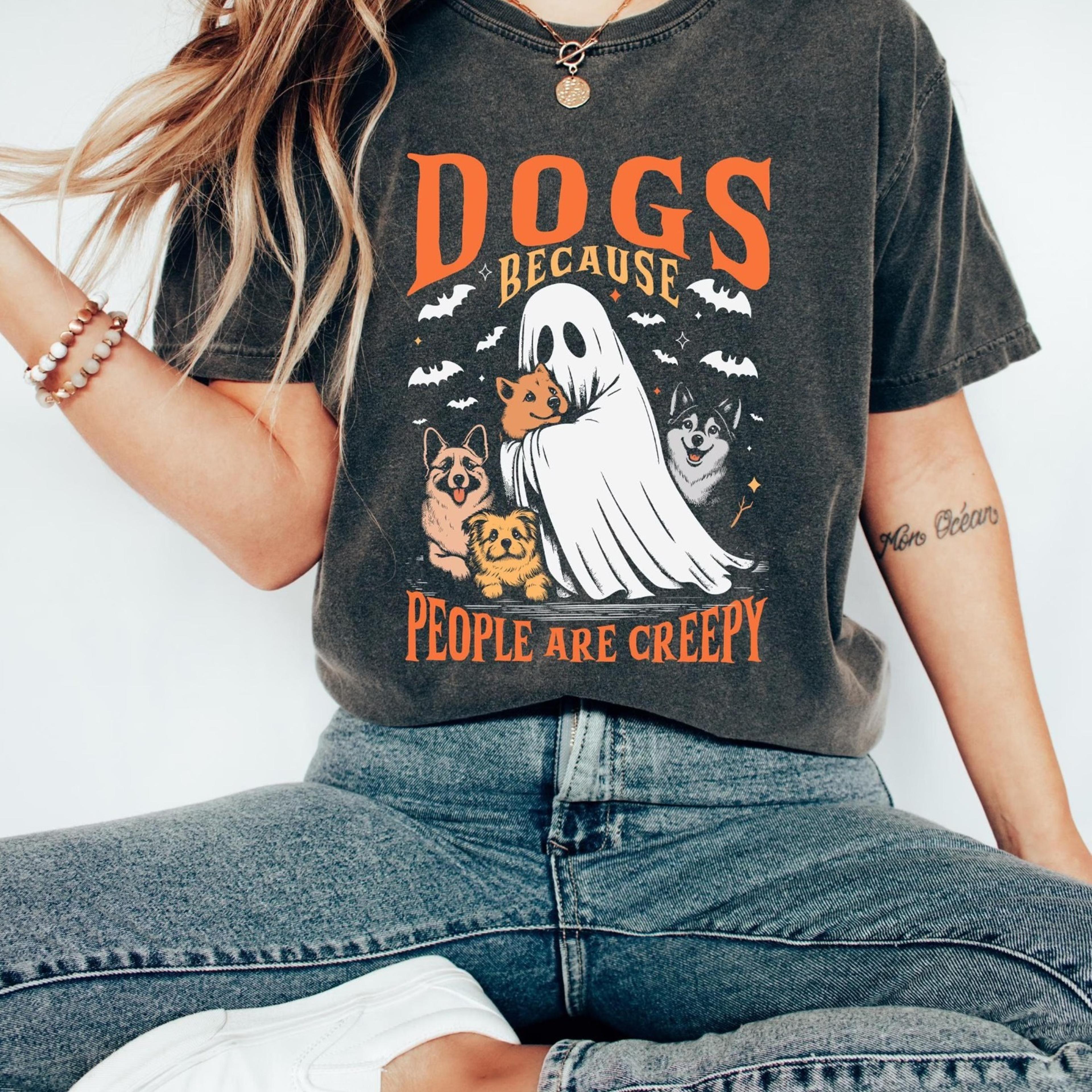 dogs because people are creepy tshirt, ghost dog sweatshirt, dog lover shirt, dog mom halloween gift, funny dog gift, ha