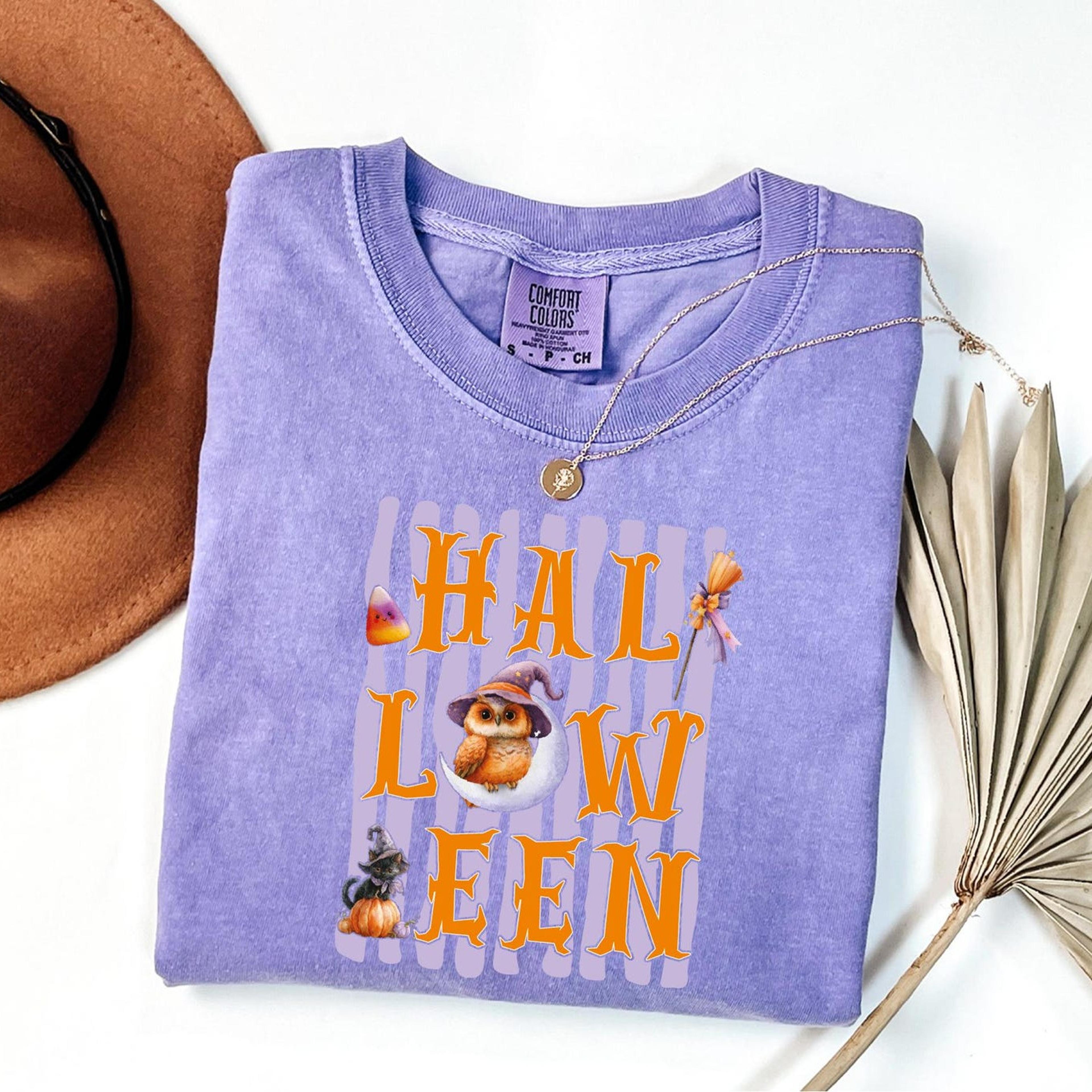 cute halloween owl shirt hallow queen witch graphic tee for fall