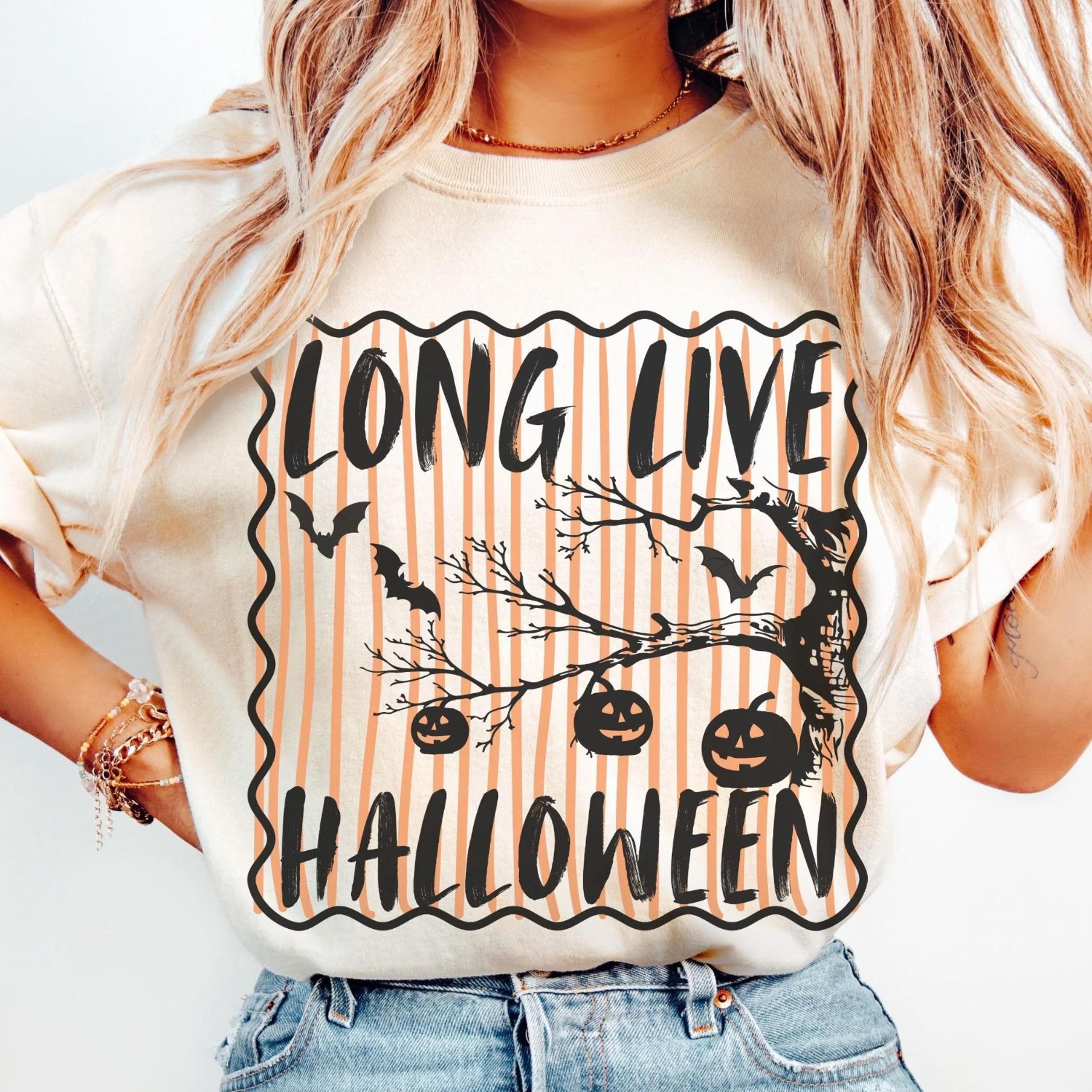 halloween shirt creepy tree, bats pumpkin picking