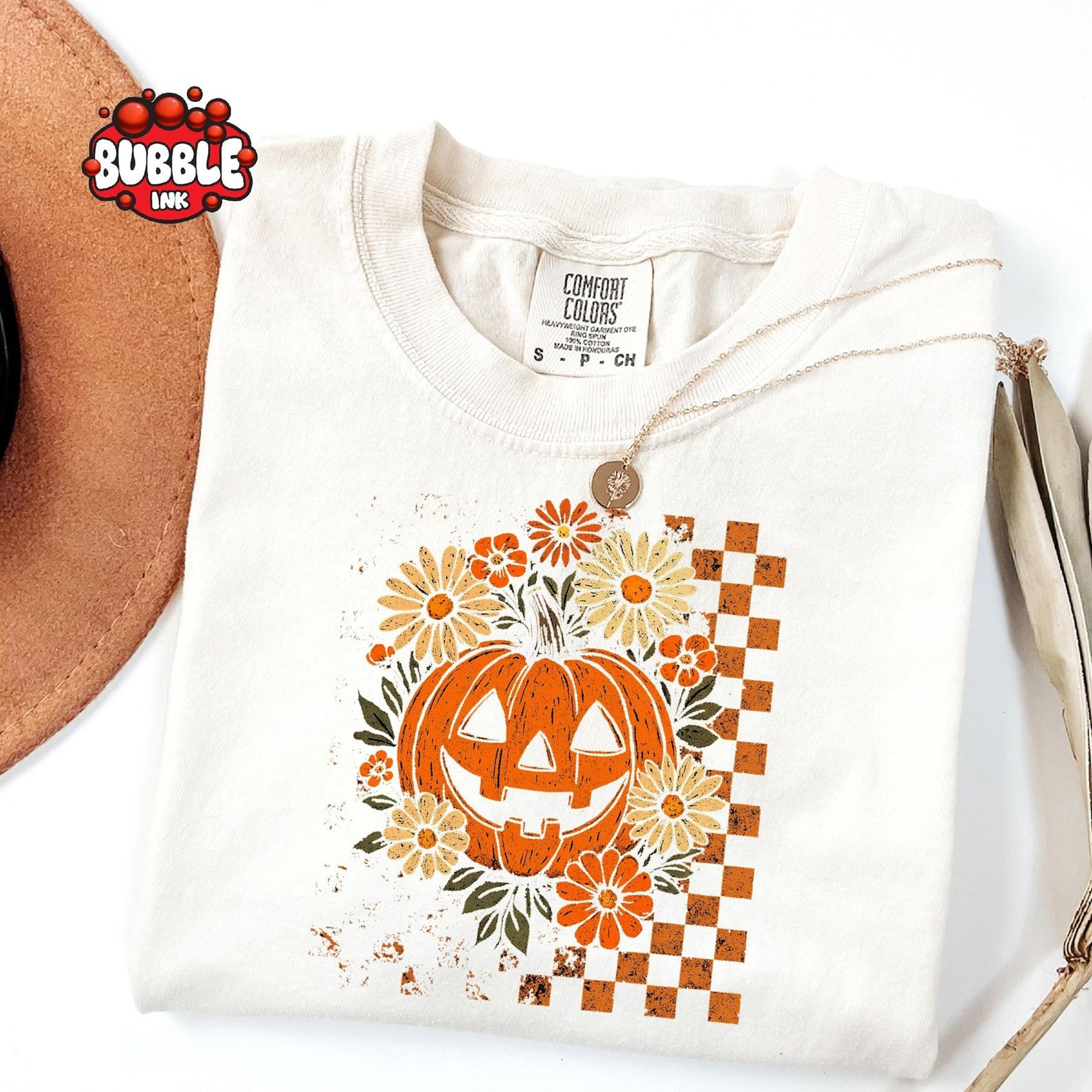 floral pumpkin shirt retro halloween pumpkin graphic tee for women
