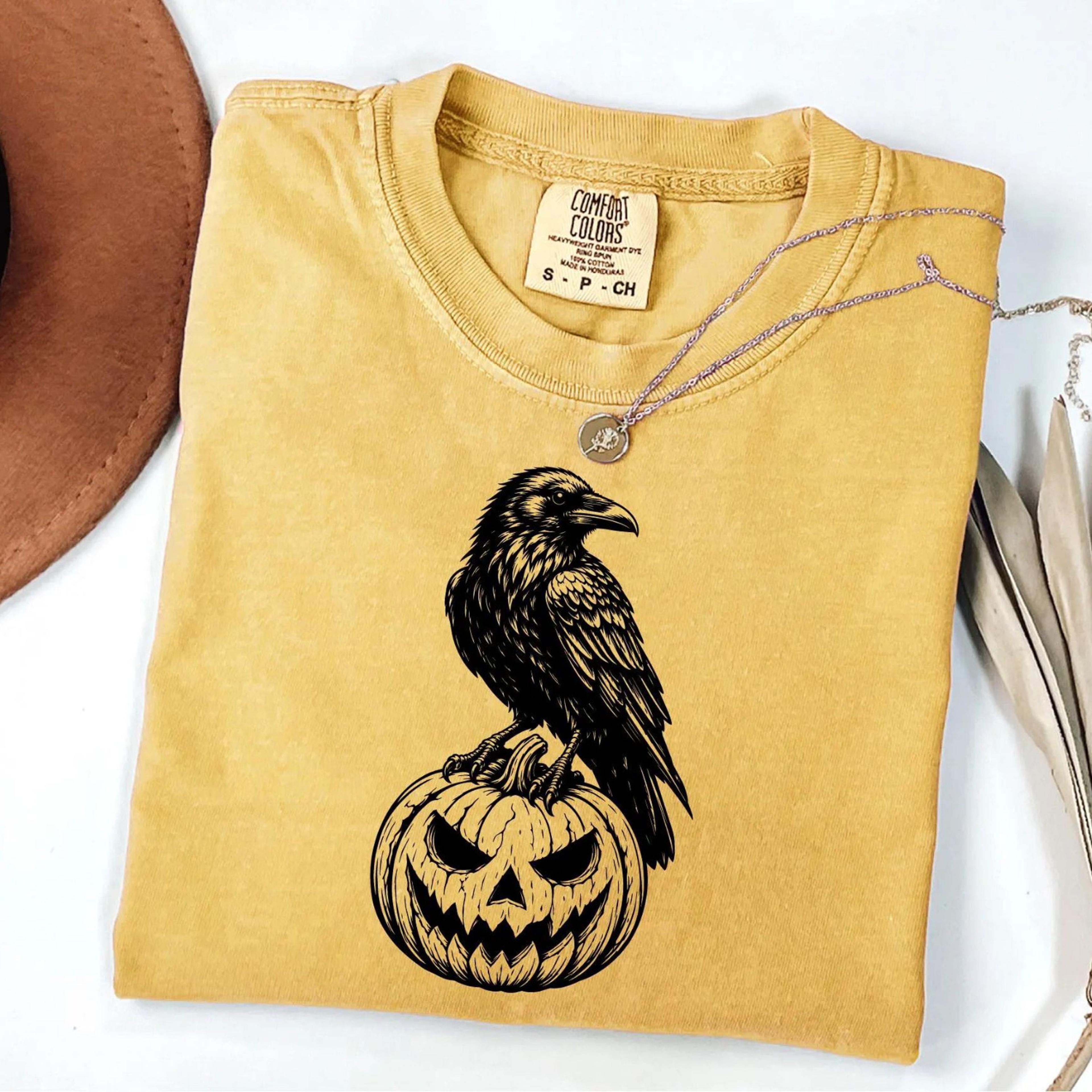 gothic raven pumpkin shirt dark forest crow vintage halloween graphic tee
