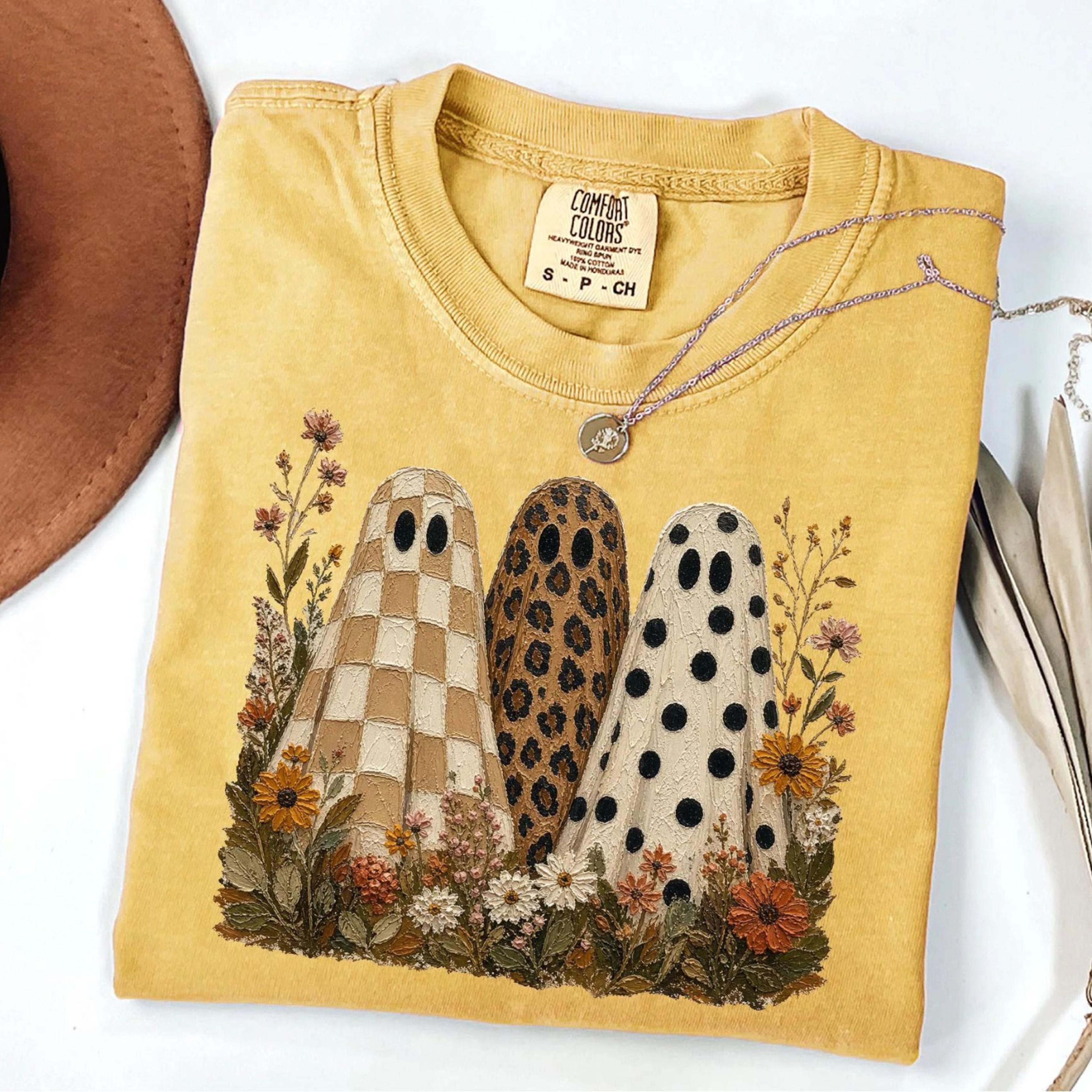 wildflower ghost shirt boho floral halloween retro autumn graphic tee