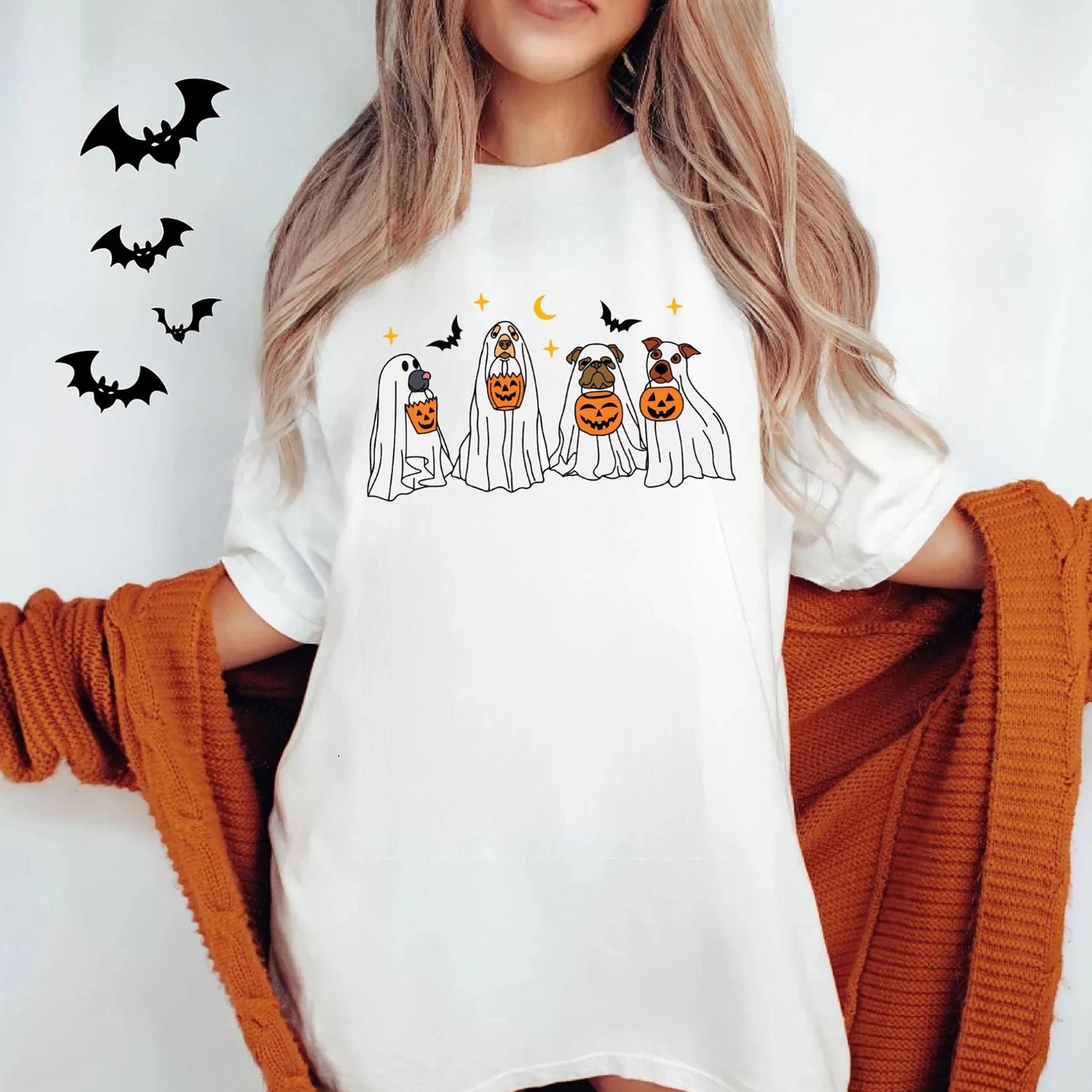halloween t-shirt, cute ghost dog halloween shirt ghost t-shirt dog lovers t-shirt, halloween dog t-shirt spooky sea