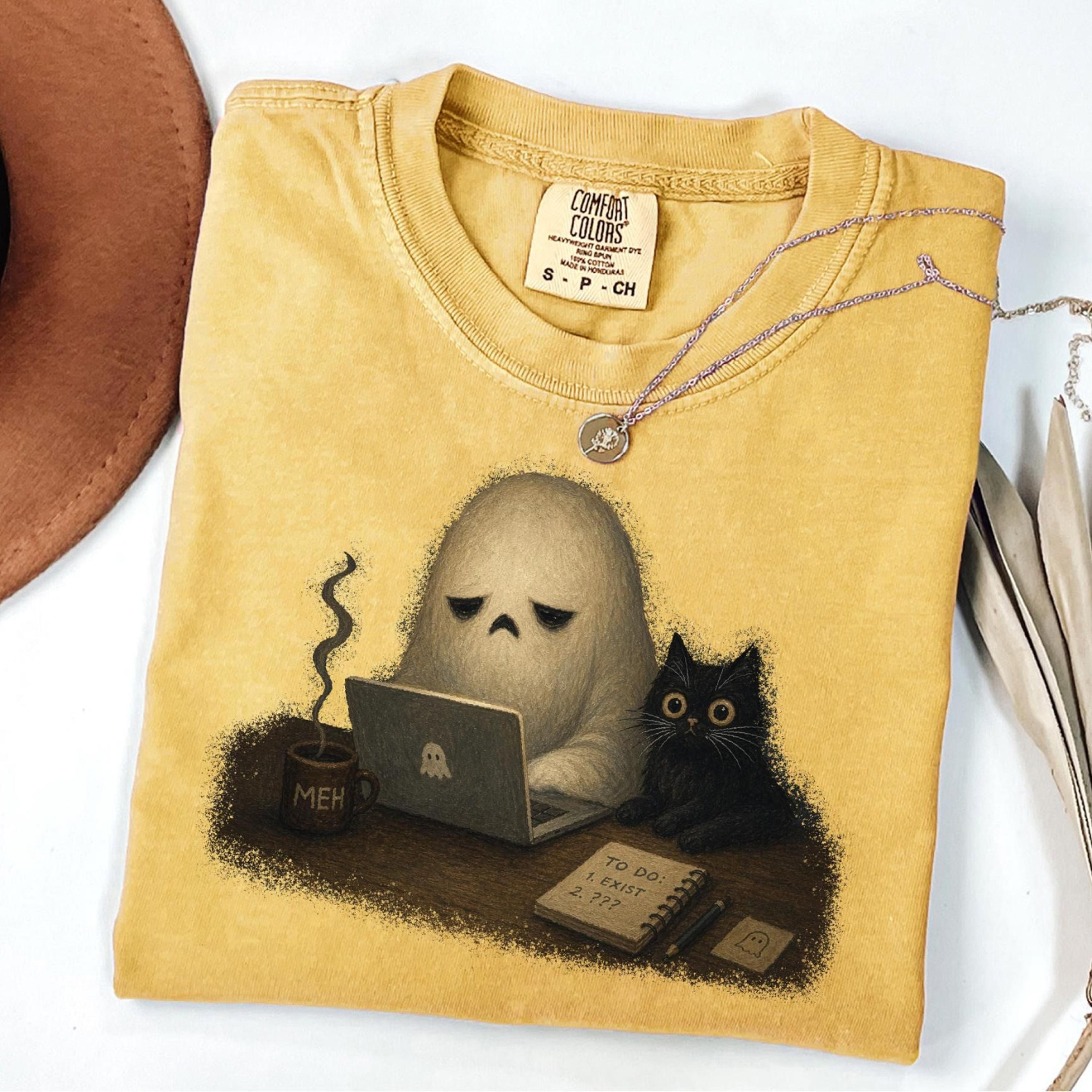 ghost halloween shirt black cat graphic tee funny introvert tee