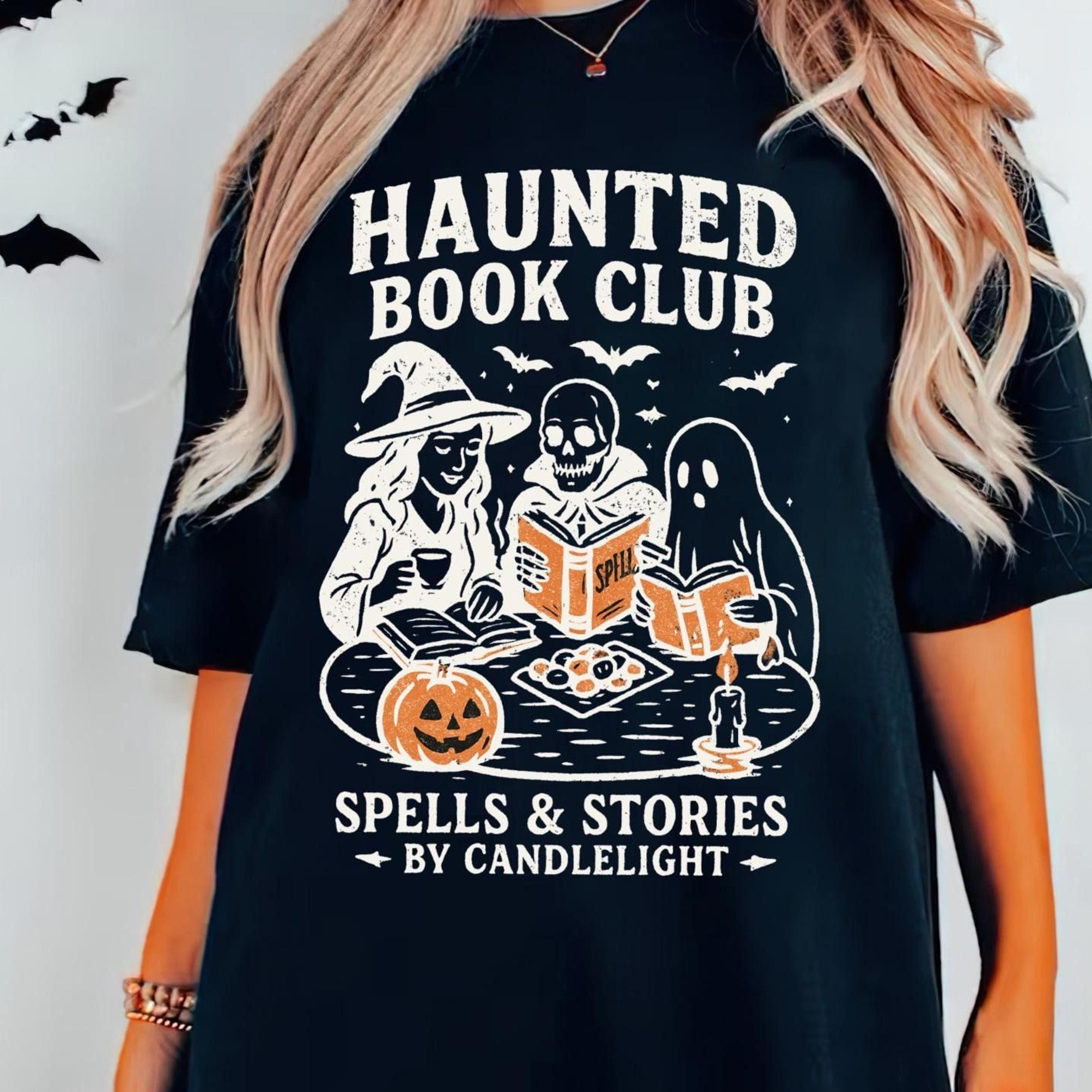haunted house sweatshirt, book club apparel, cozy halloween clothing, spooky gift for readers, halloween book club gift,