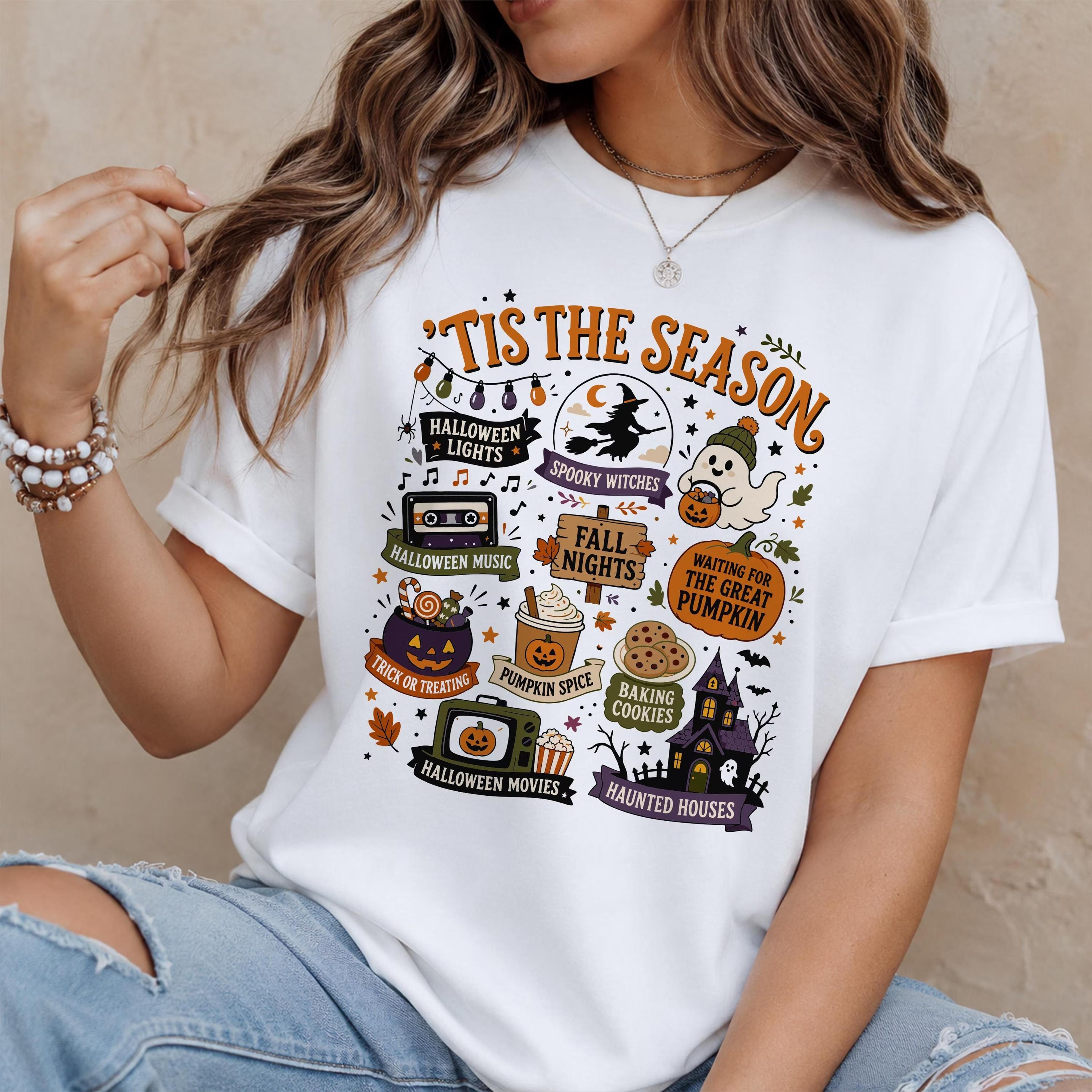 vintage halloween t shirt, tis the season retro tee, pumpkin witch graphic shirt, spooky autumn aesthetic top, cute fall