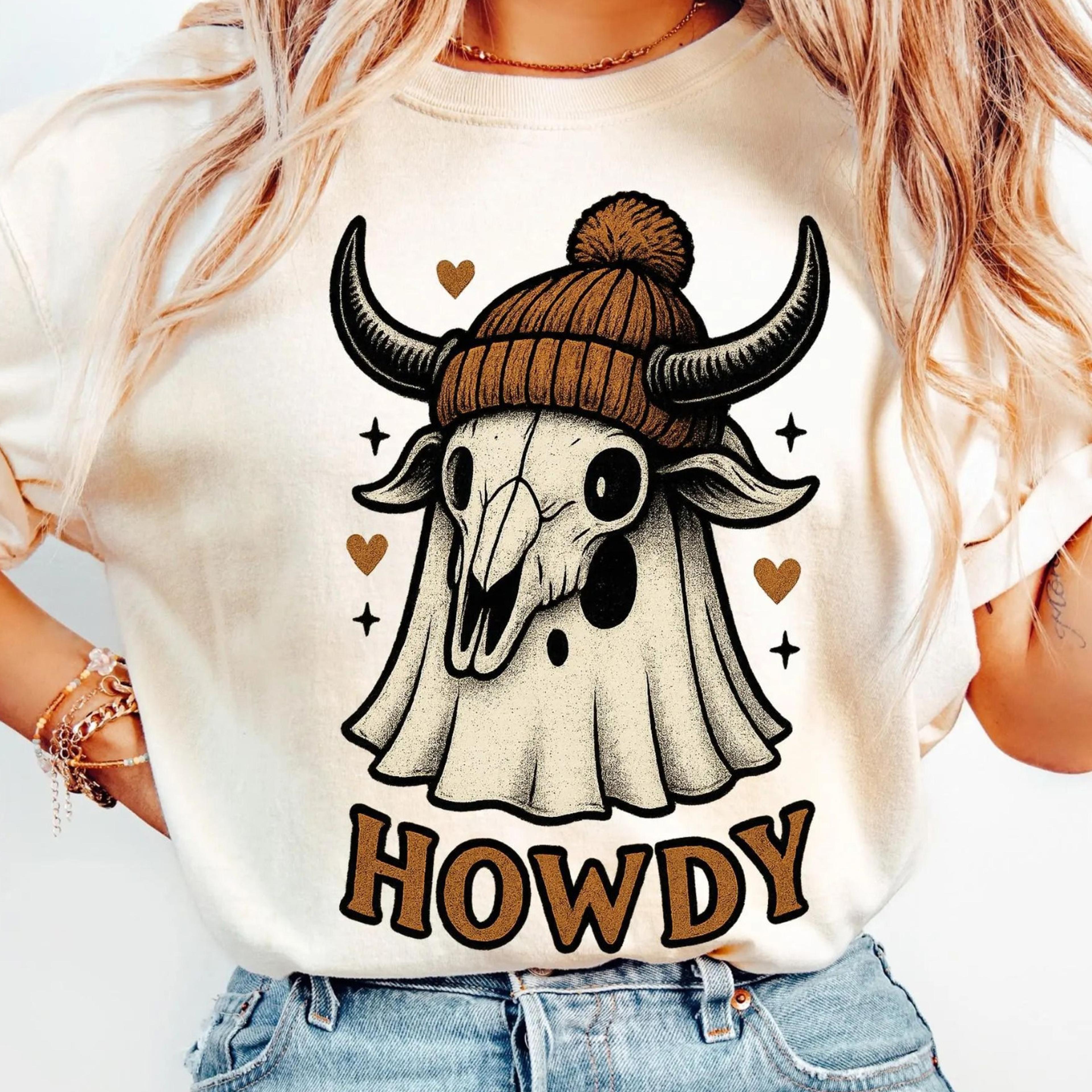 western ghost shirt cow skull halloween graphic tee for cowgirls