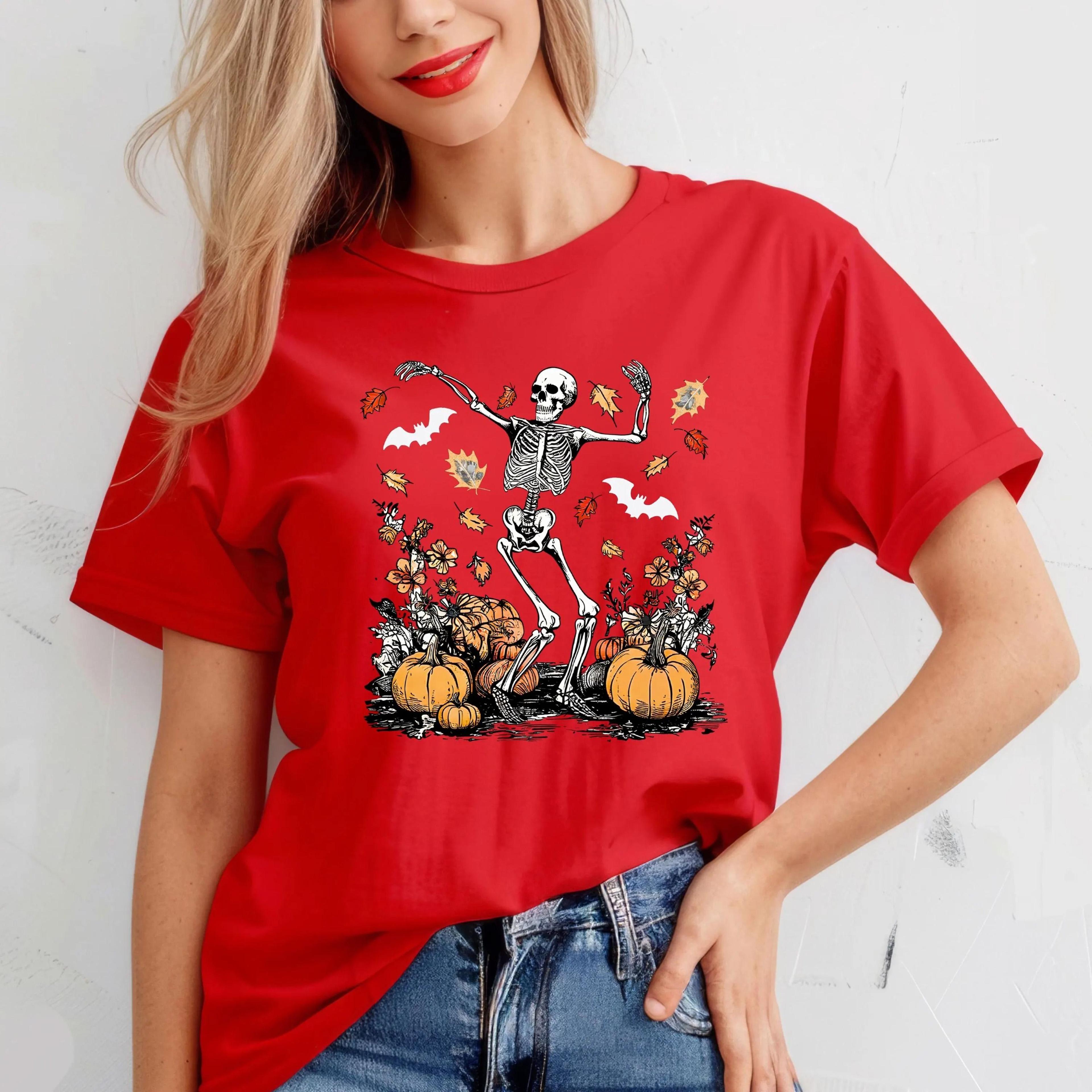 dansing skeleton shirt, pumpkin fall shirt, skeleton shirt, halloween shirt, halloween gift, halloween skeleton shirt