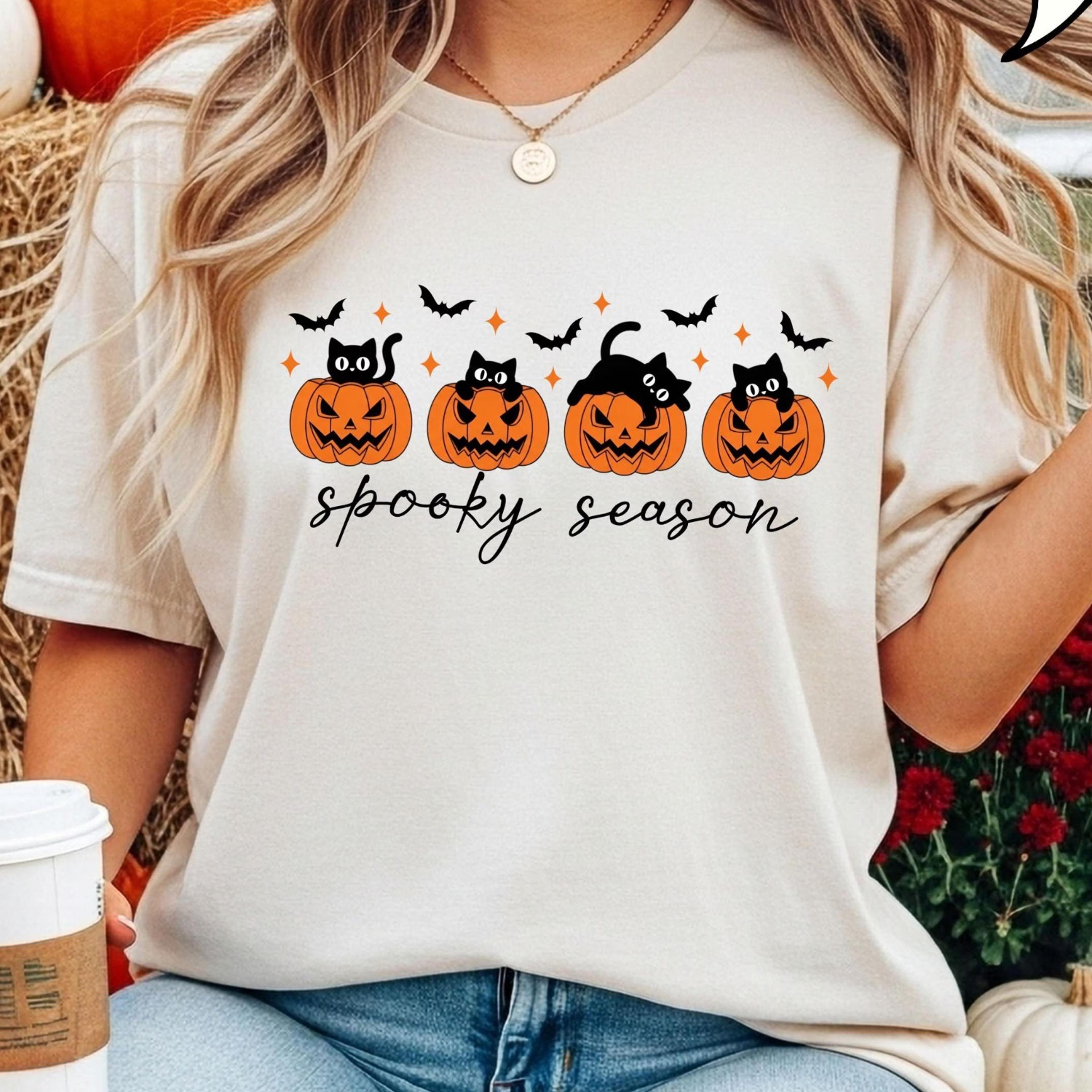 pumpkin and cat t-shirt, halloween cats tee, halloween shirt cat lower halloween gift, spooky season shirt, fall cat sh