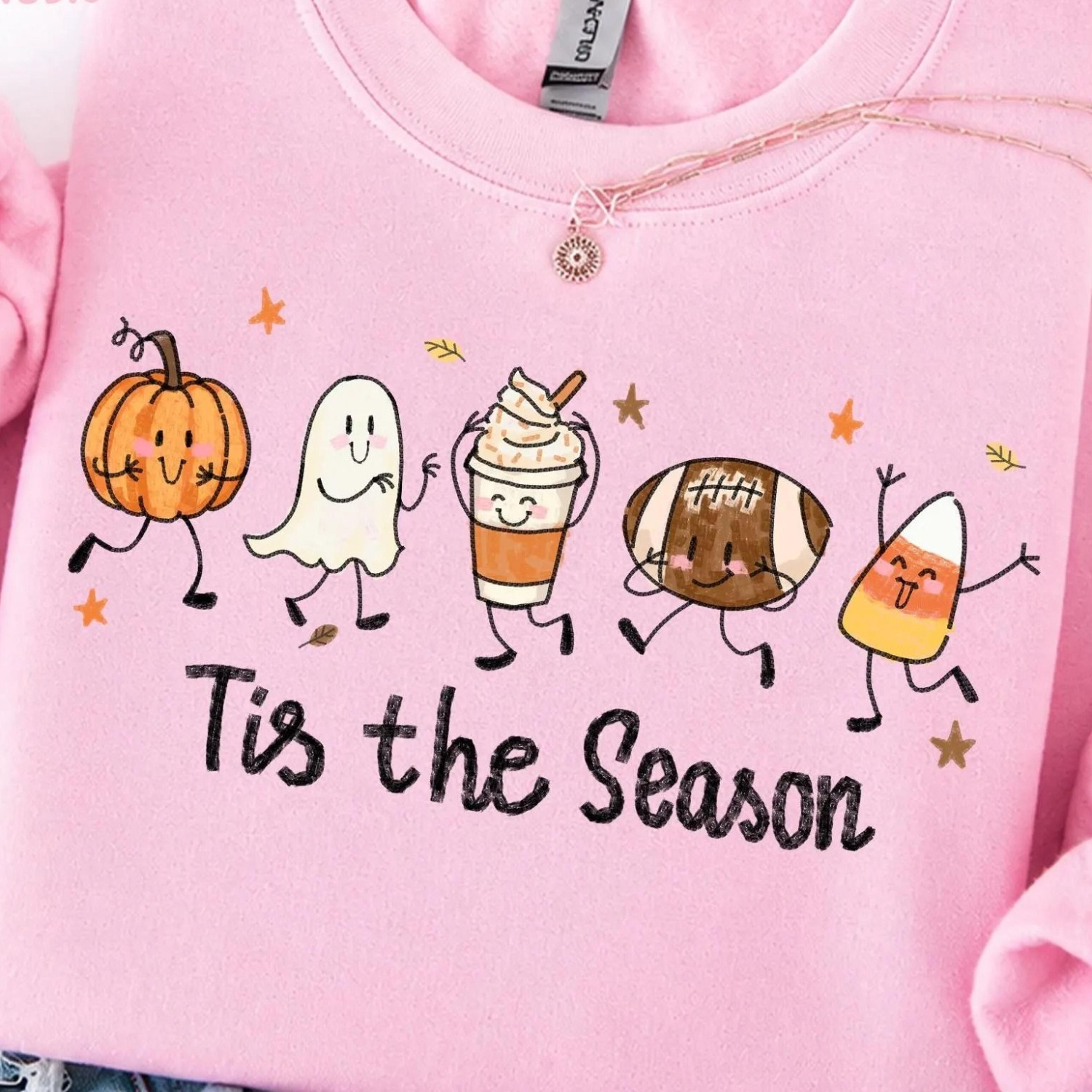 cute halloween pumpkin ghost football coffee candy corn shirt, tis the season fall doodles tee, cozy autumn sweatshirt