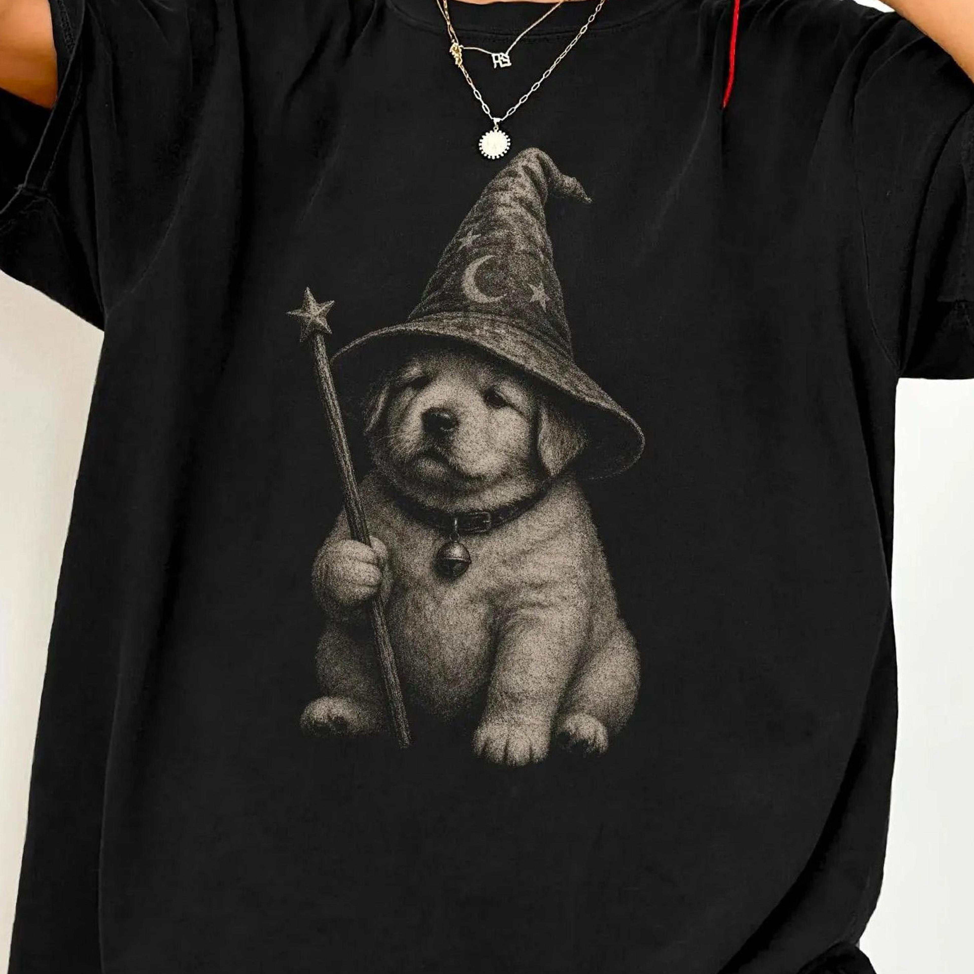 cute witchy dog shirt vintage halloween puppy graphic tee