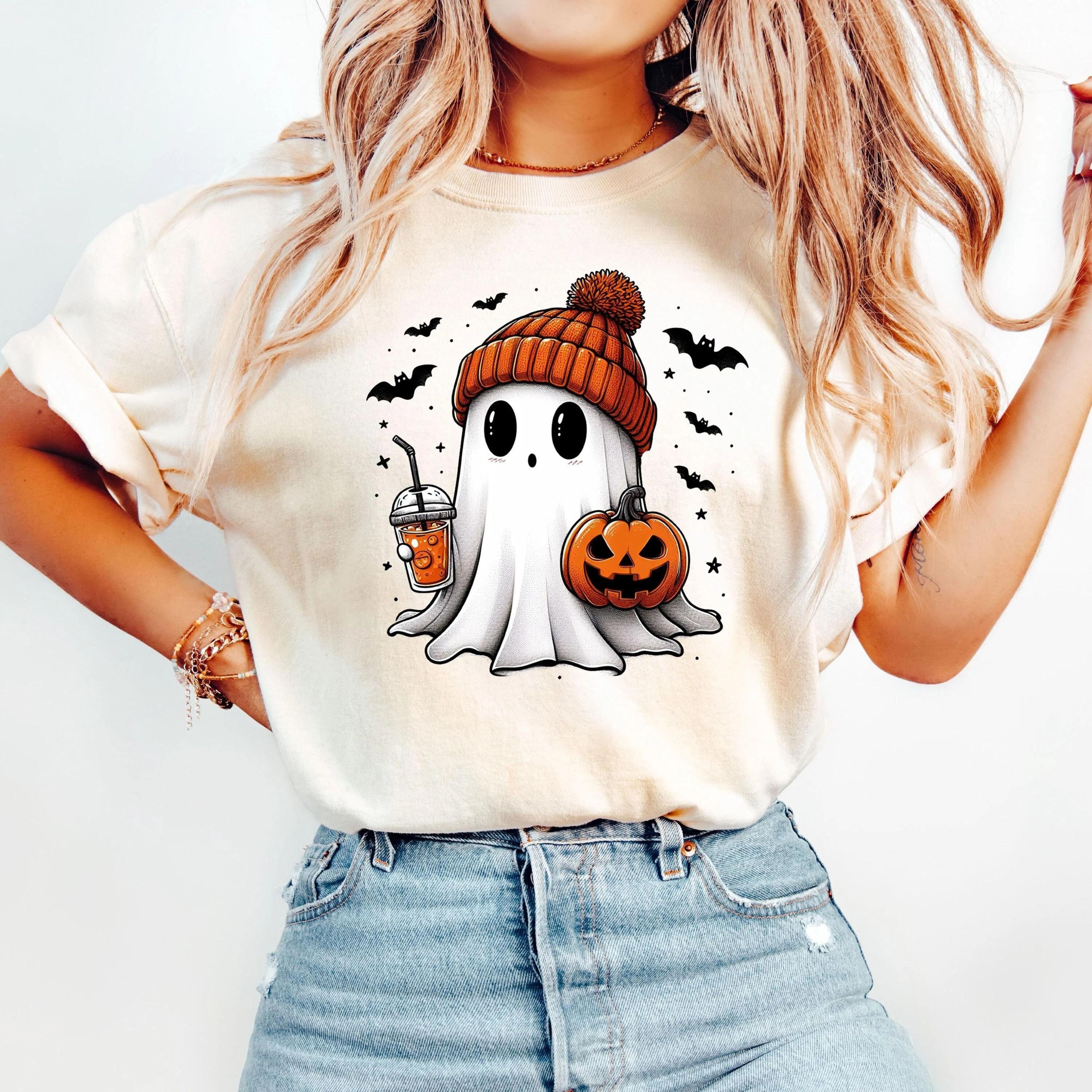 cute ghost tee, ghost halloween t-shirt, halloween women's shirt, halloween pumpkin shirt, gift for halloween, halloween