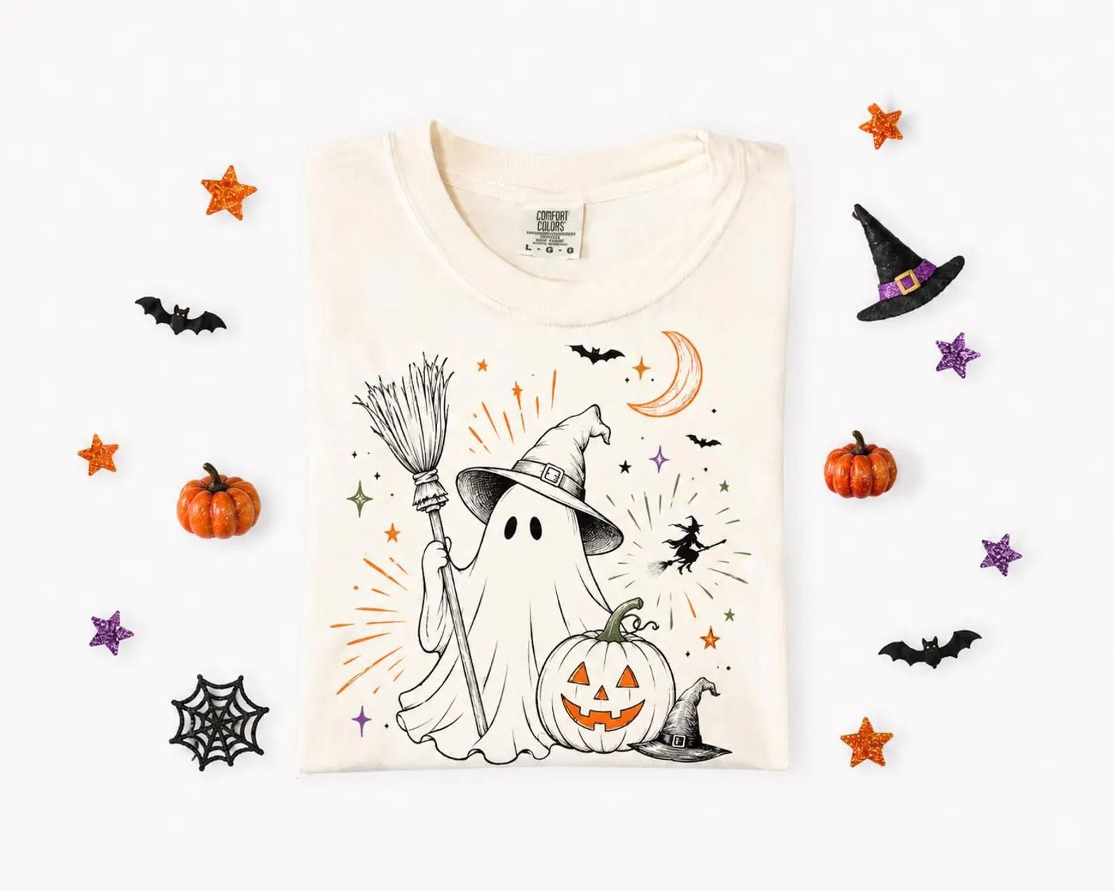 cute ghost witch halloween shirt, jack o lantern pumpkin tee, spooky season shirt, witchy fall graphic te
