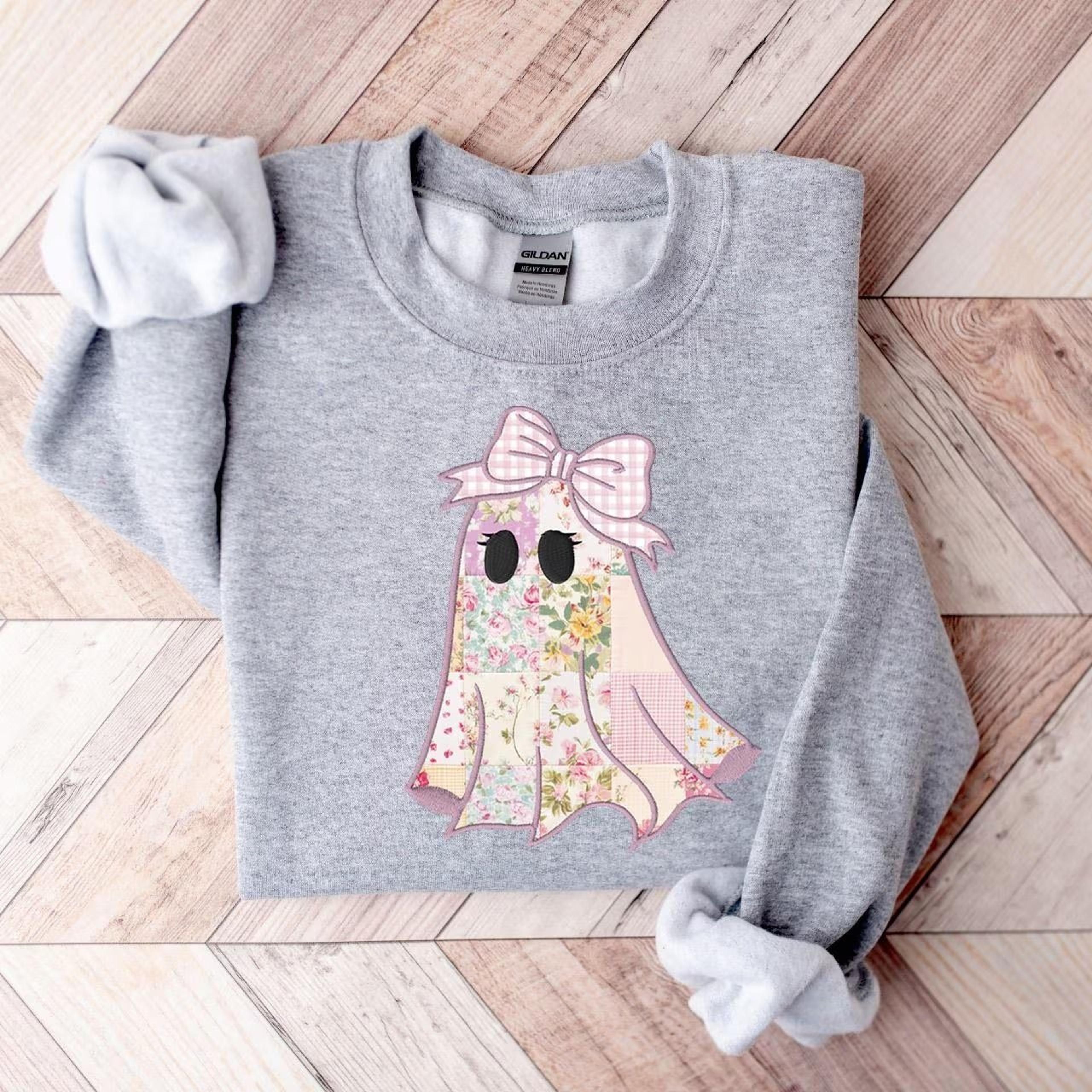 pink coquette bow ghost sweatshirt, cute ghost sweatshirt, spooky season sweatshirt, halloween ghost sweatshirt, hallowe