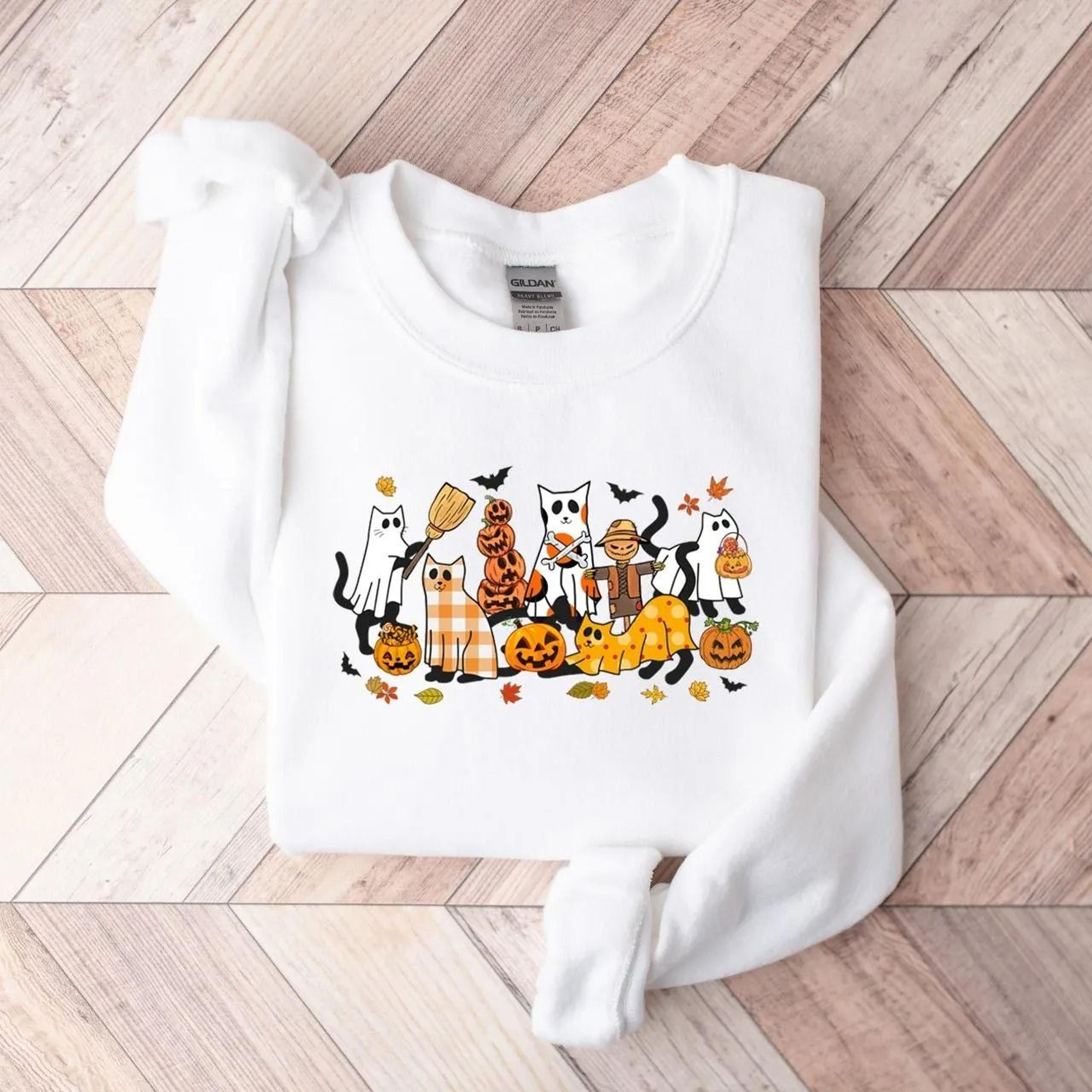 halloween sweatshirt,cat sweatshirt,ghost shirt,black cat shirt,2023 spooky seas,cool halloween cat shirt,cat lover tshi
