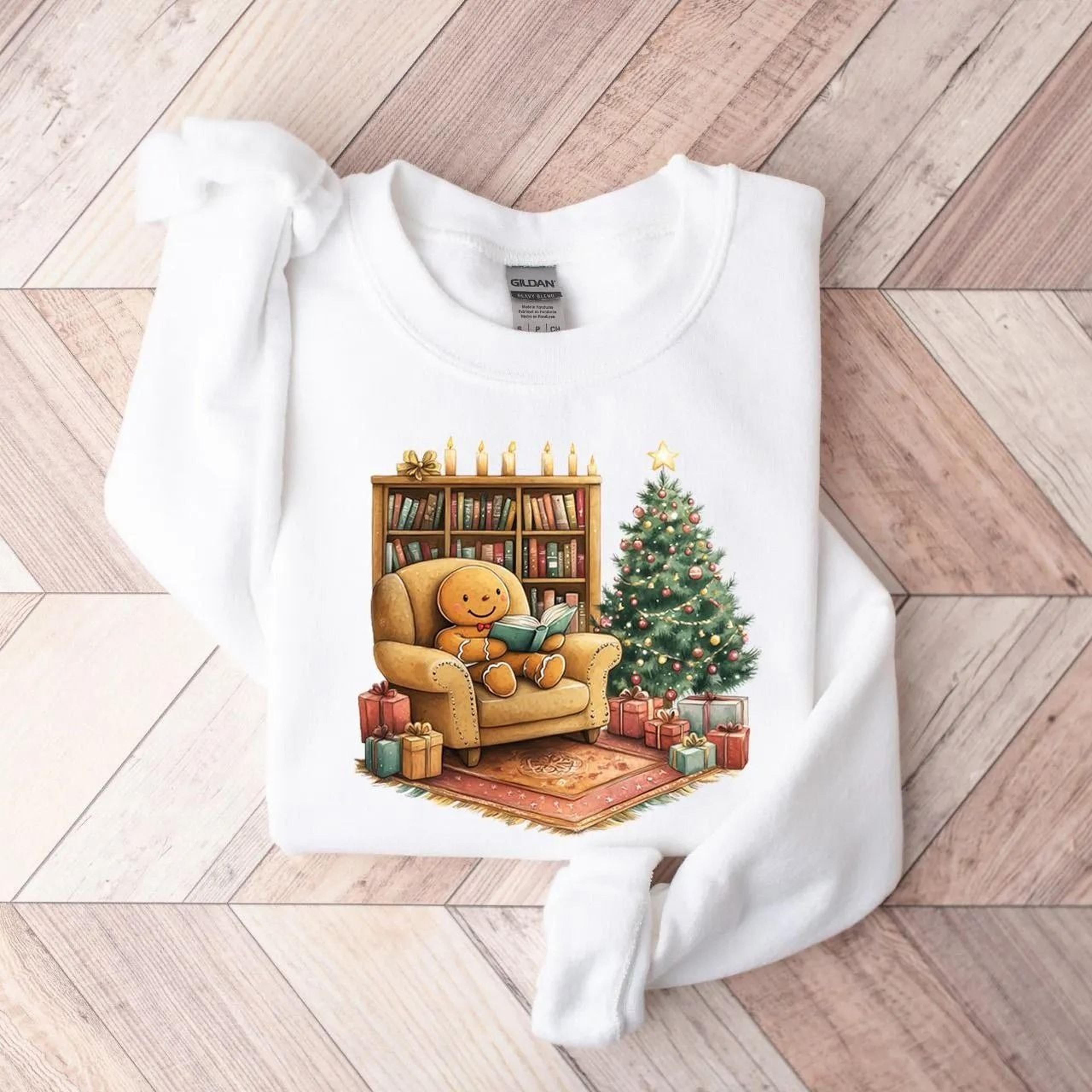 gingerbread reading books sweatshirt, christmas teacher sweatshirt, librarian christmas sweatshirt, christmas reading, b