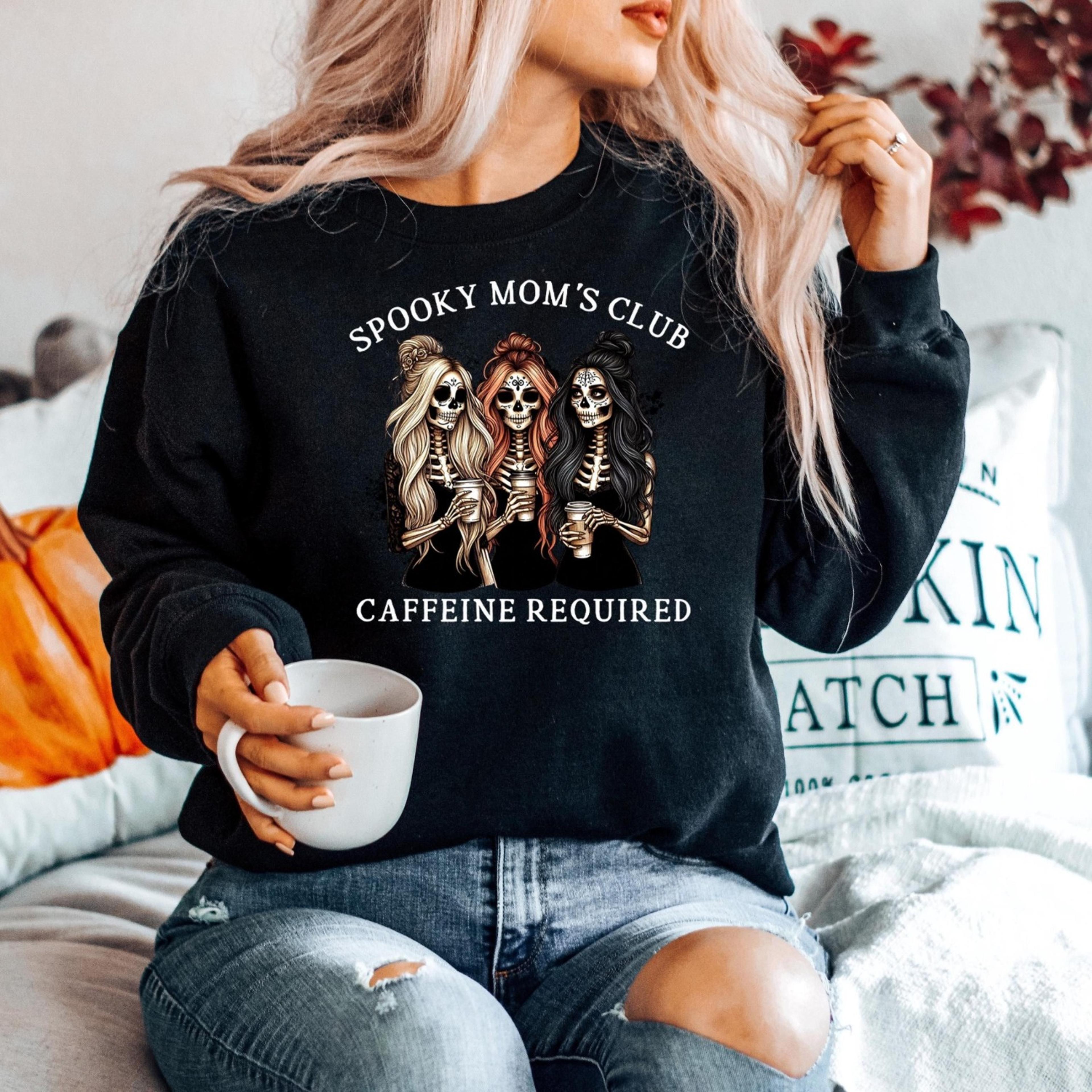 spooky mom's club caffeine required hoodie, cool moms club hoodie, retro halloween mama hoodie, halloween mom, spooky ma