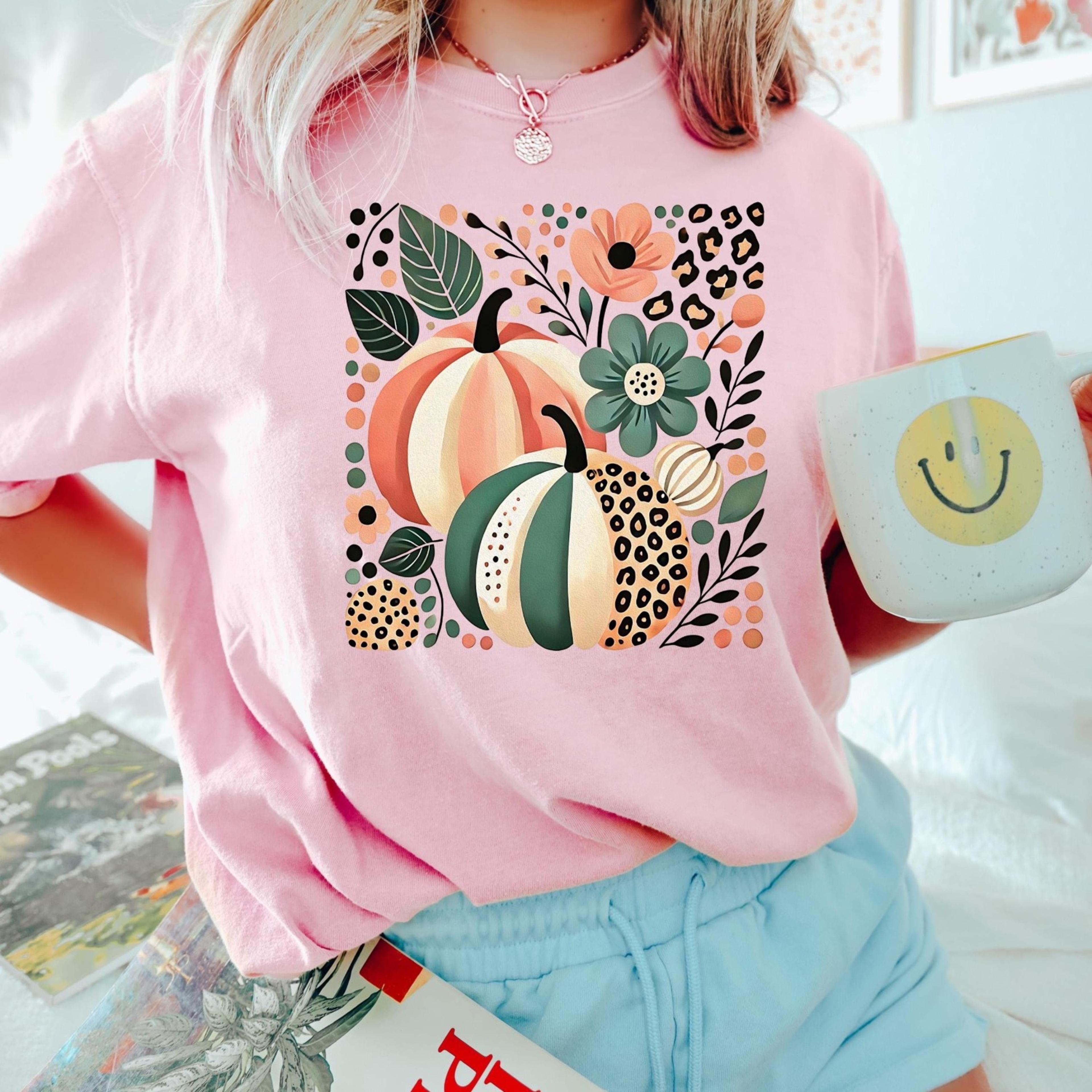 floral pumpkin shirt, leopard pink pumpkin shirt, boho floral fall, retro fall shirt, pumpkin season shirt, leopard pump