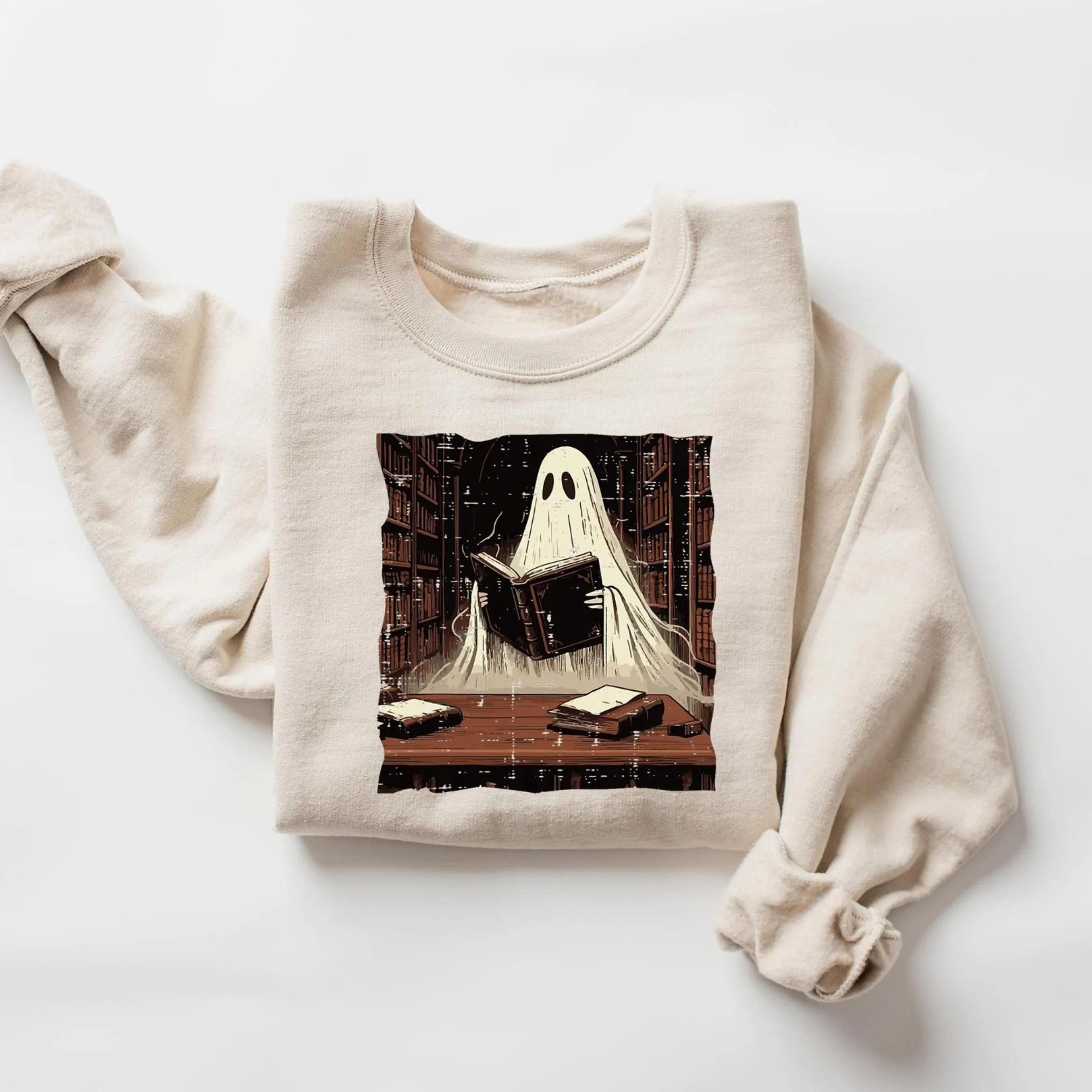 retro ghost reading books sweatshirt, librarian ghost halloween, halloween teacher sweatshirt, halloween shirt, teacher
