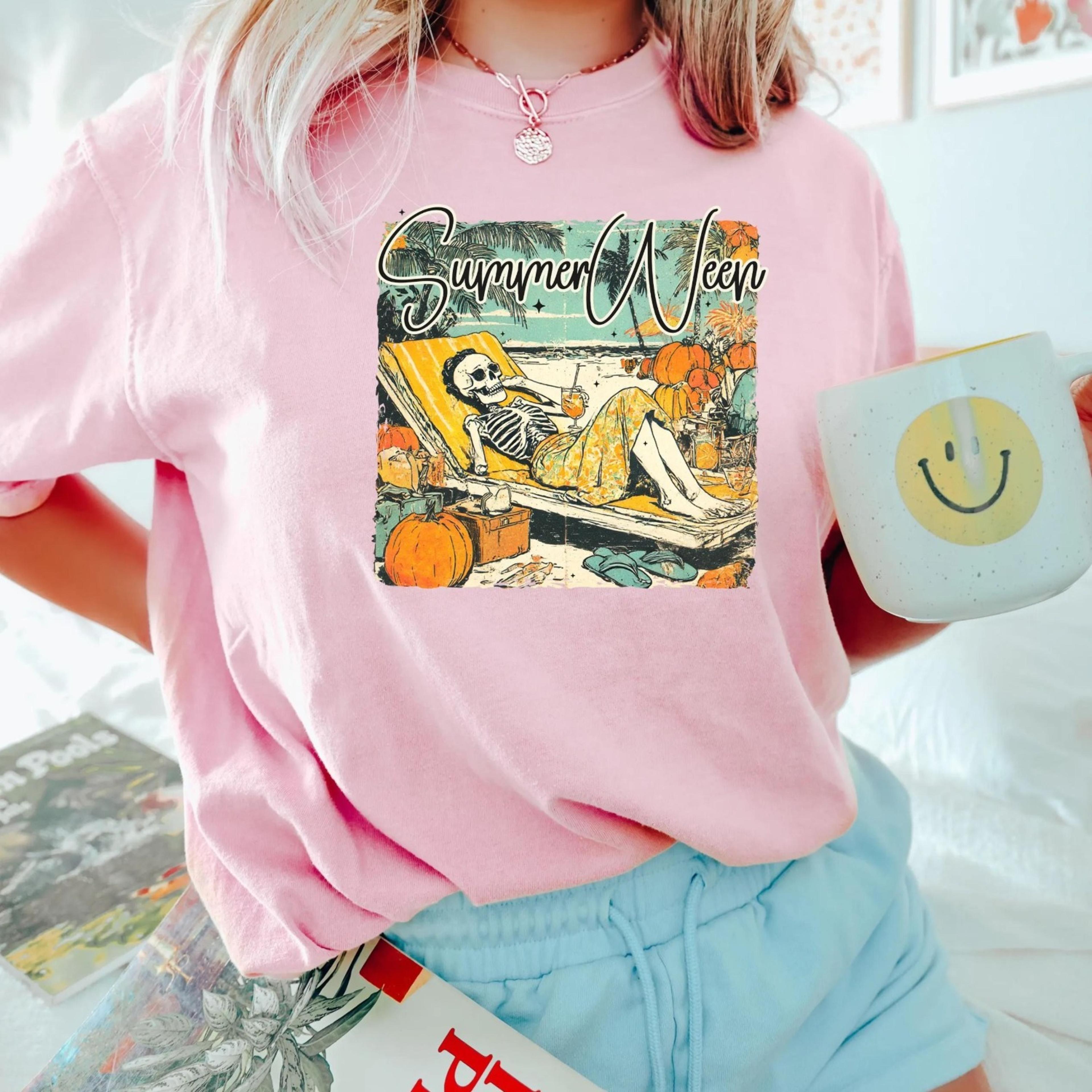 summerween skeleton shirt, funny summer skeleton beach shirt, summer vibes halloween shirt, spooky summer hallow