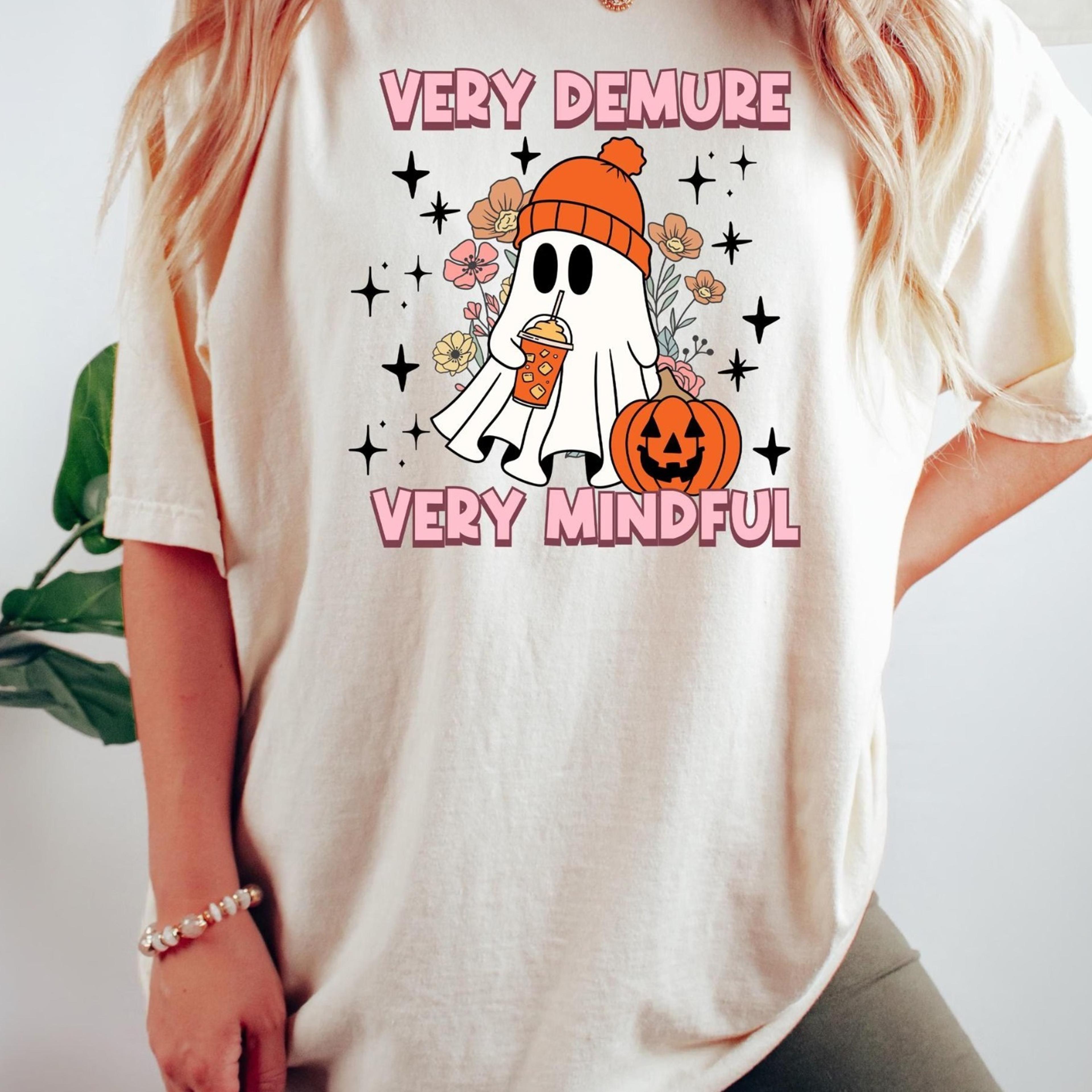 very demure very mindful ghost shirt, cute ghost drinking coffee shirt, funny meme halloween shirt, funny halloween gift