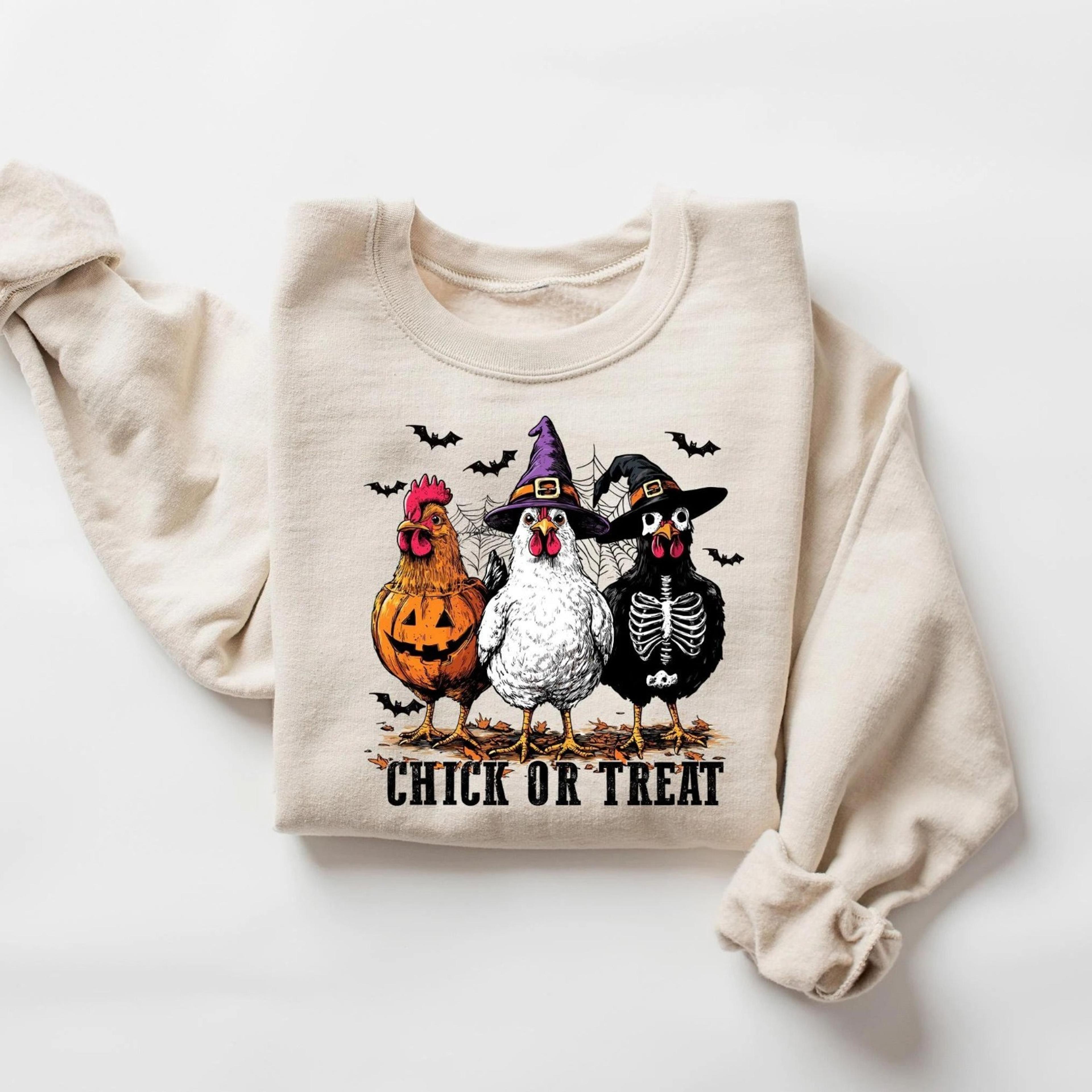 halloween spooky chicken sweatshirt, halloween chick or treat shirt ,fall pumpkin tee, witch chicken t-shirt, trick or t
