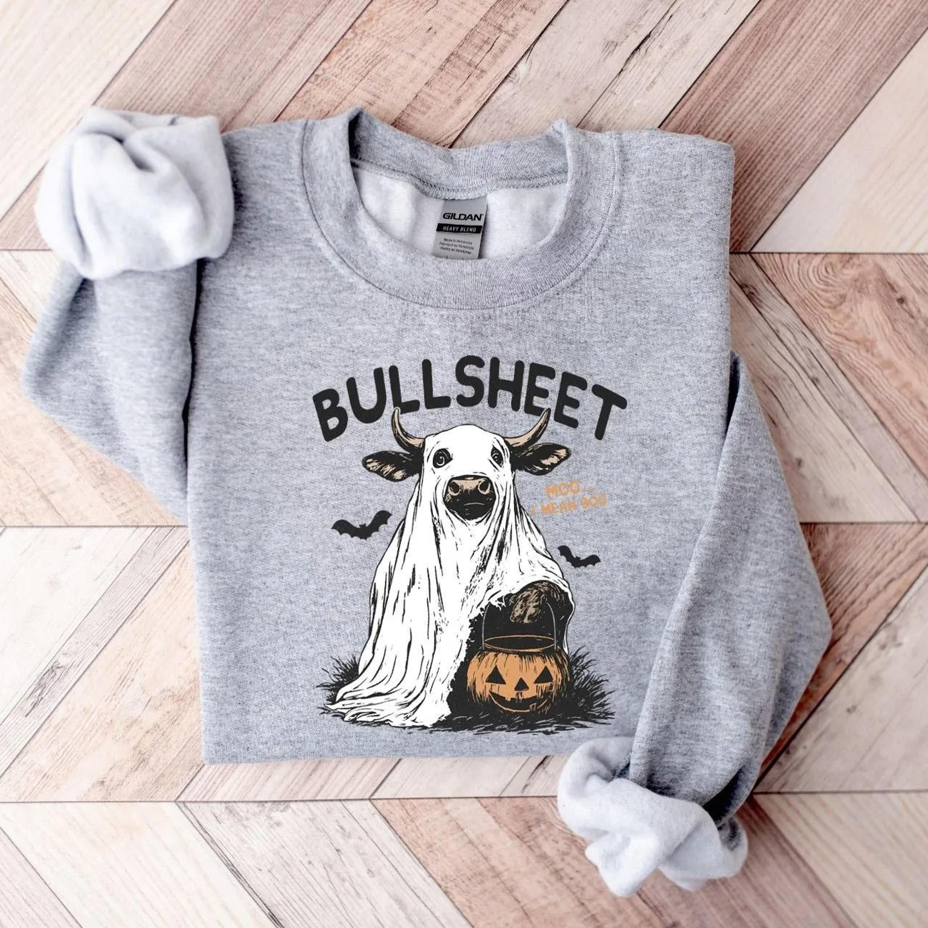 moo i mean boo, ghost cow sweatshirt, halloween sweatshirt, bullsheet cow shirt, cow lovers halloween gift, cow shirt, h