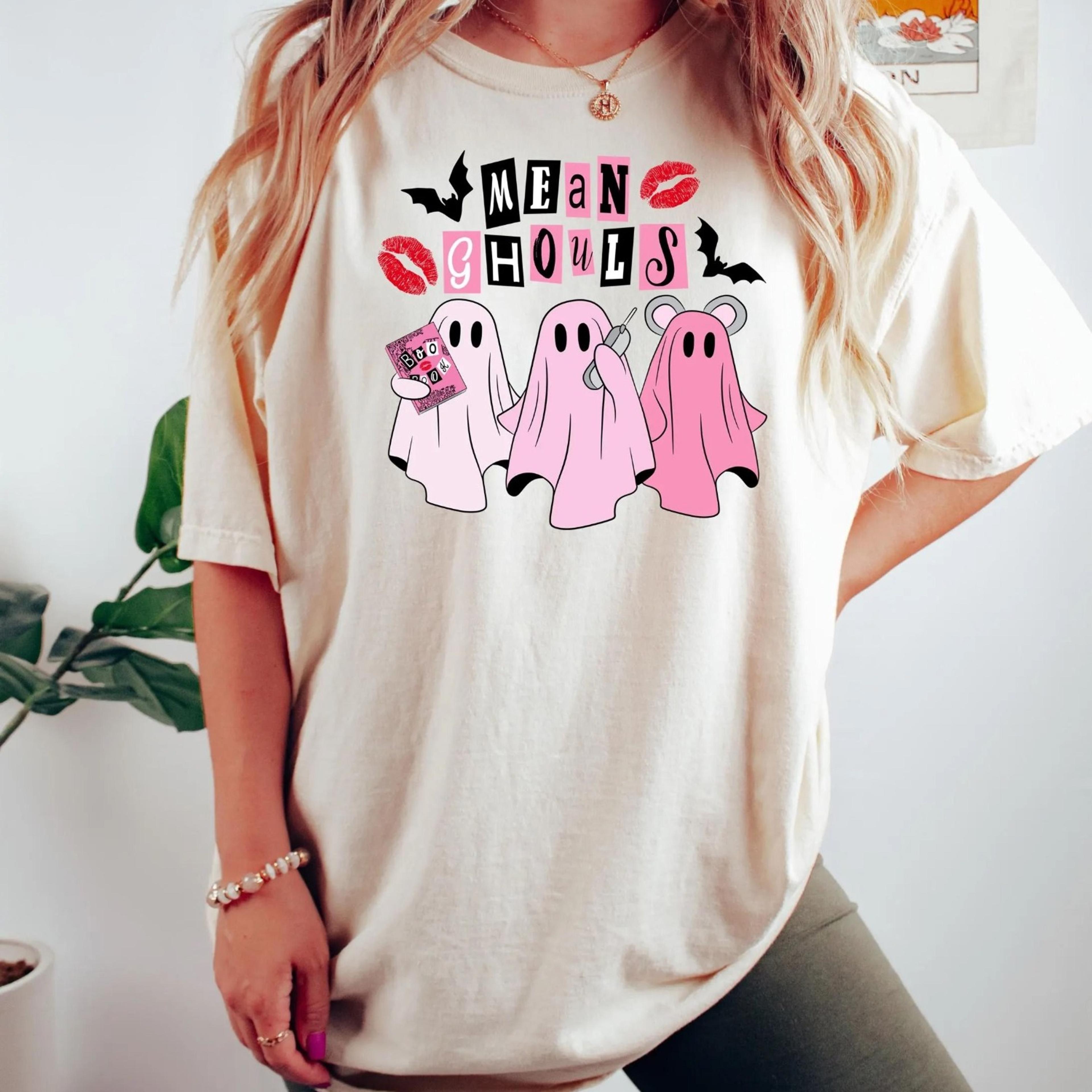 mean ghouls shirt, cute ghost shirt, halloween ghost sweatshirt, pink ghost shirt, retro halloween party shirts, hallowe