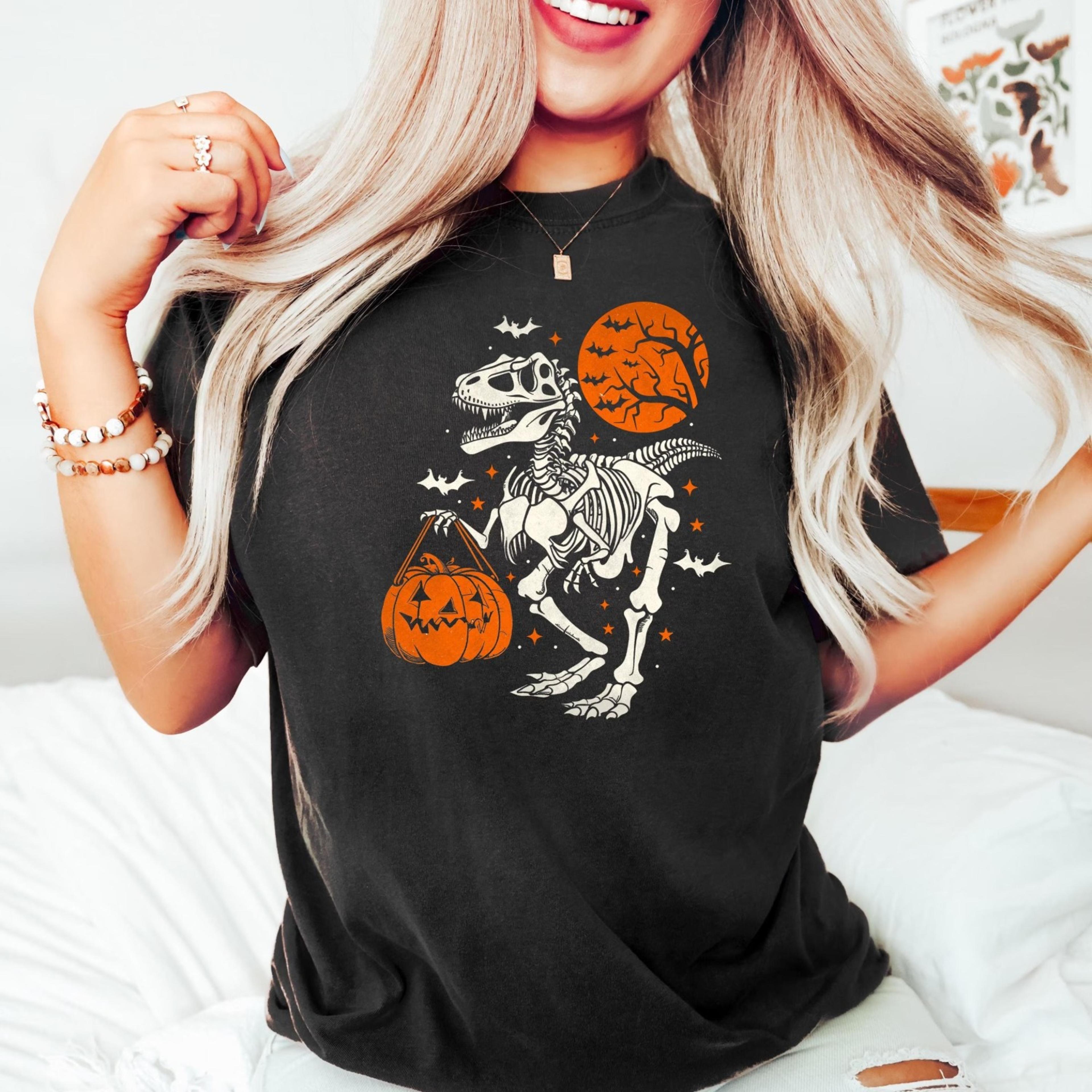 dinosaur halloween sweatshirts, spooky trex shirt, dinosaur skeleton sweatshirt, halloween party shirt, spooky season, h