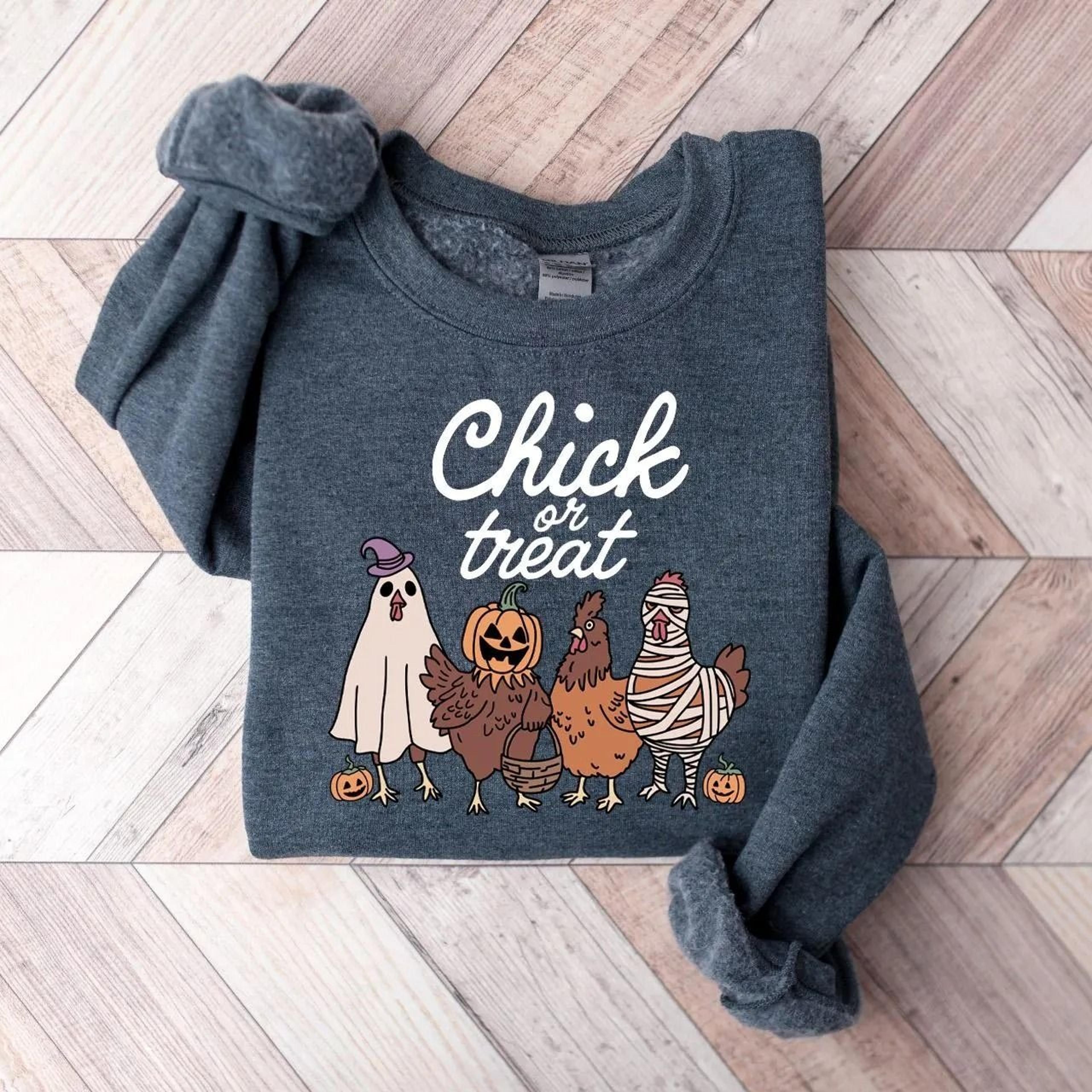 halloween chick or treat sweatshirt halloween chicken sweatshirt, halloween funny chicken shirt, ghost chicken shirt, c