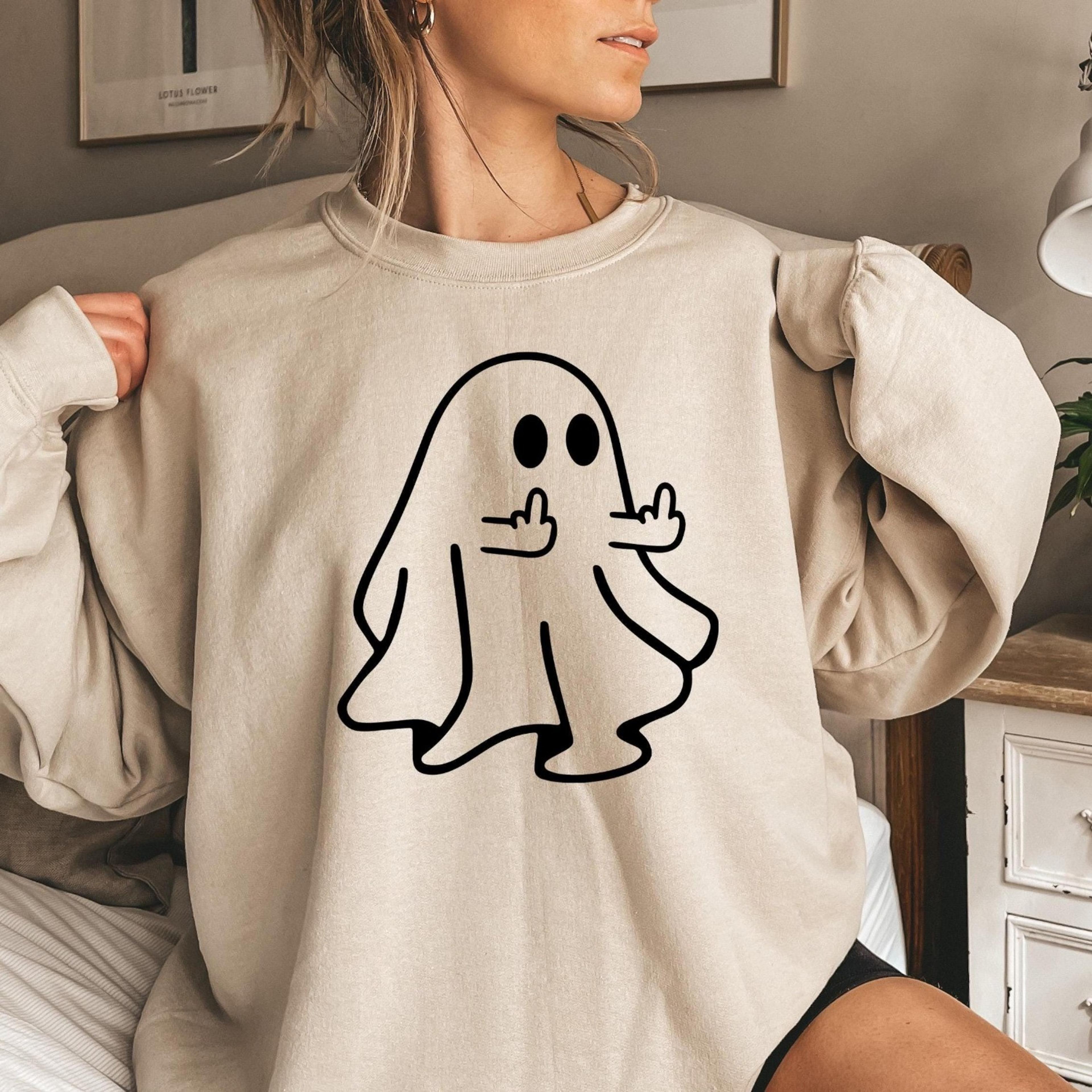 ghost middle finger sweatshirt, funny halloween shirt, boo halloween crewneck, fall sweater, spooky vibes shirt, offensi