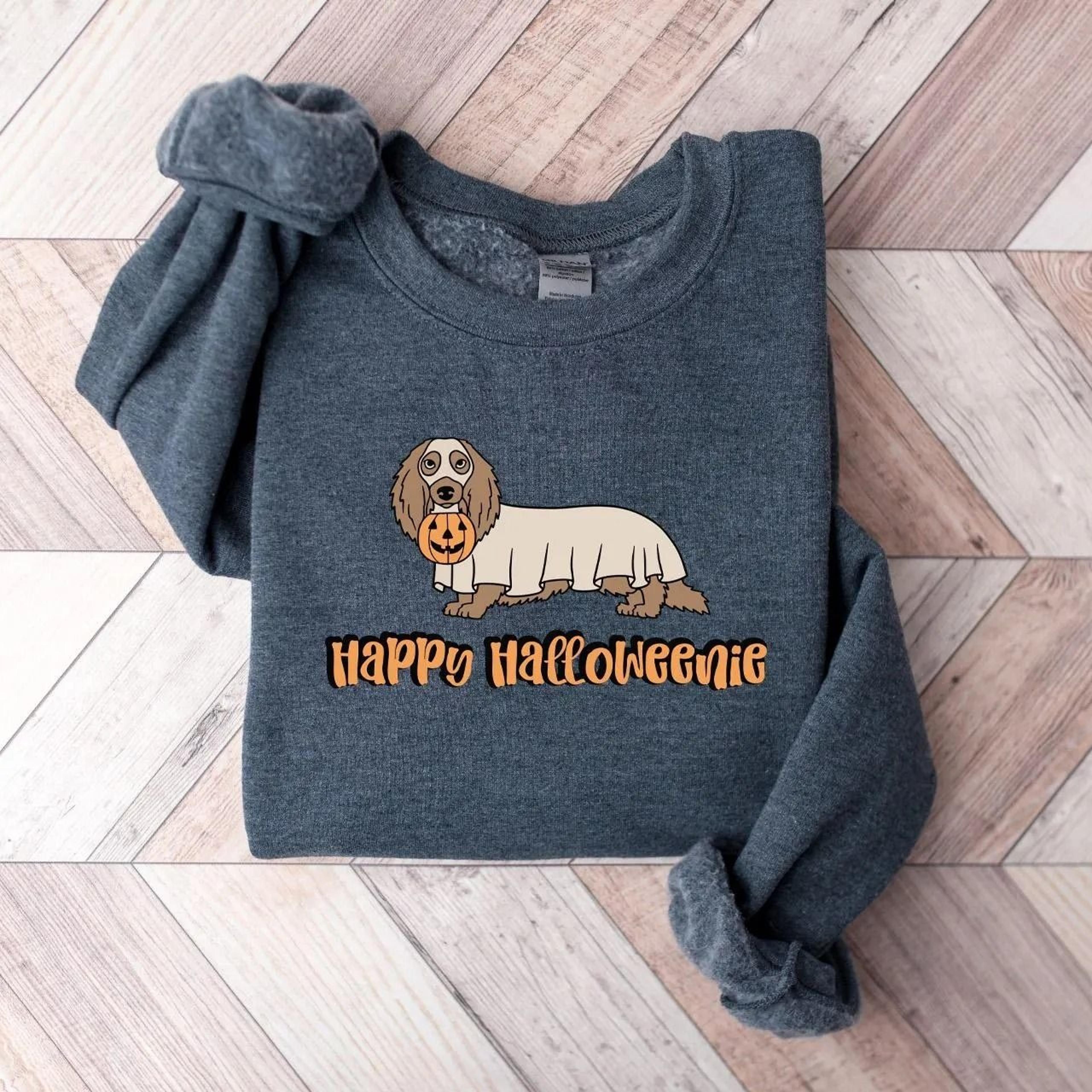 dachshund ghost sweatshirt, halloween dog sweater, spooky season crewneck, dog lover gift fall t-shirt
