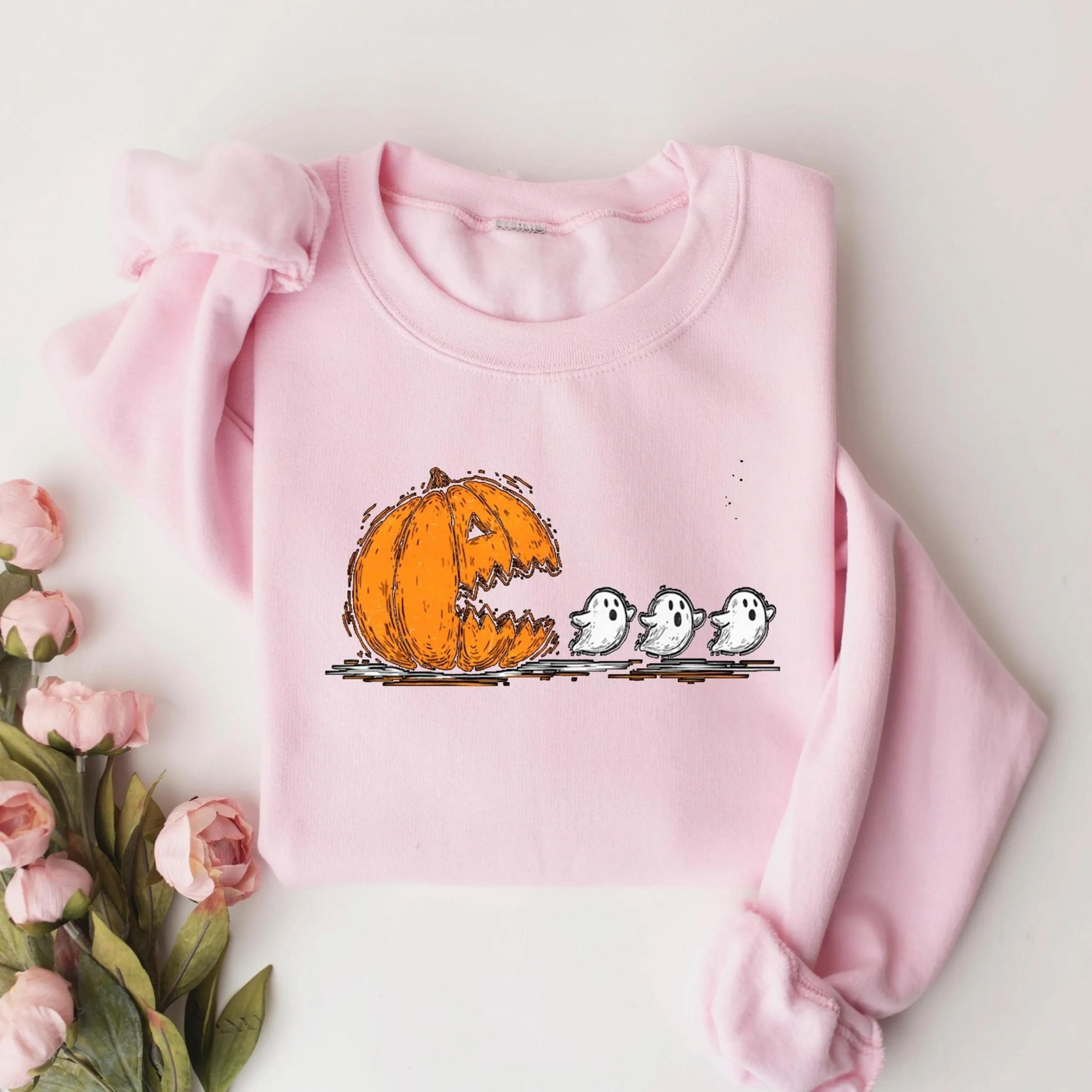 halloween pumpkin eat ghost shirt, funny halloween sweater, spooky ghost tee, funny halloween gift, halloween gamer tee,