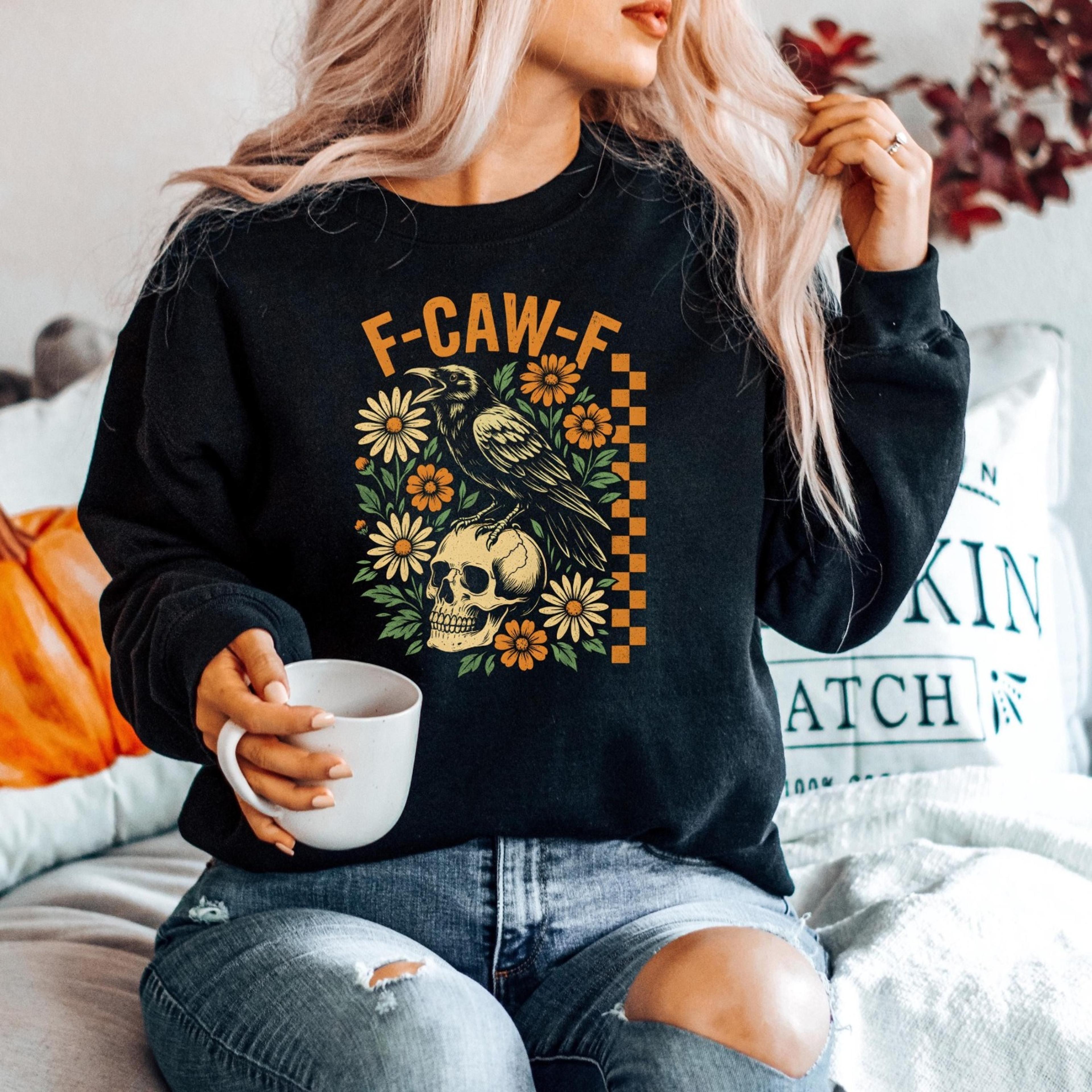 f-caw-f funny crow shirt, black crow moonlit raven unisex t-shirt, funny sassy raven lover gift, autumn style, nature-in
