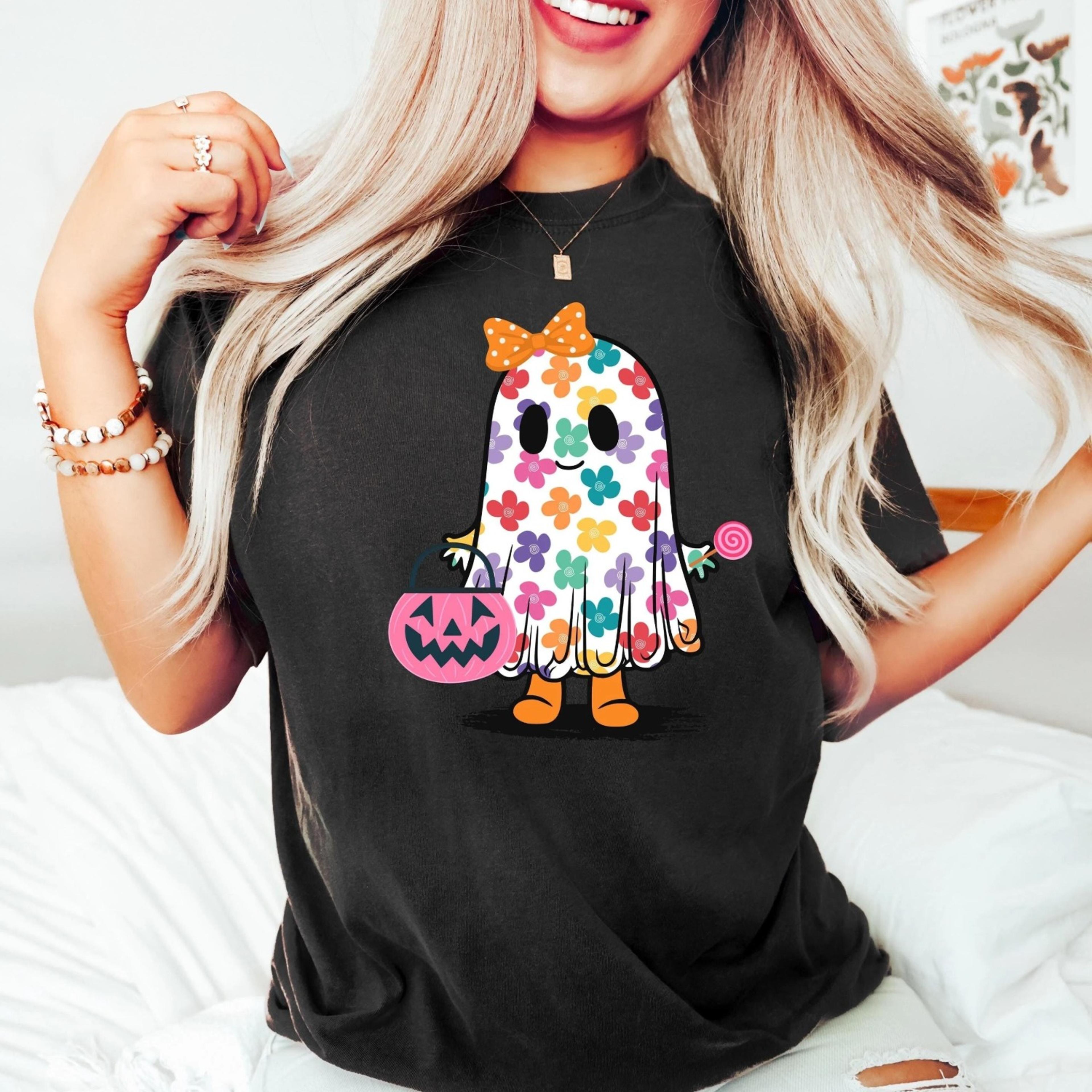cute floral ghost halloween shirt, flower halloween shirt, cute ghost shirt, retro fall shirt, vintage ghost shirt, retr