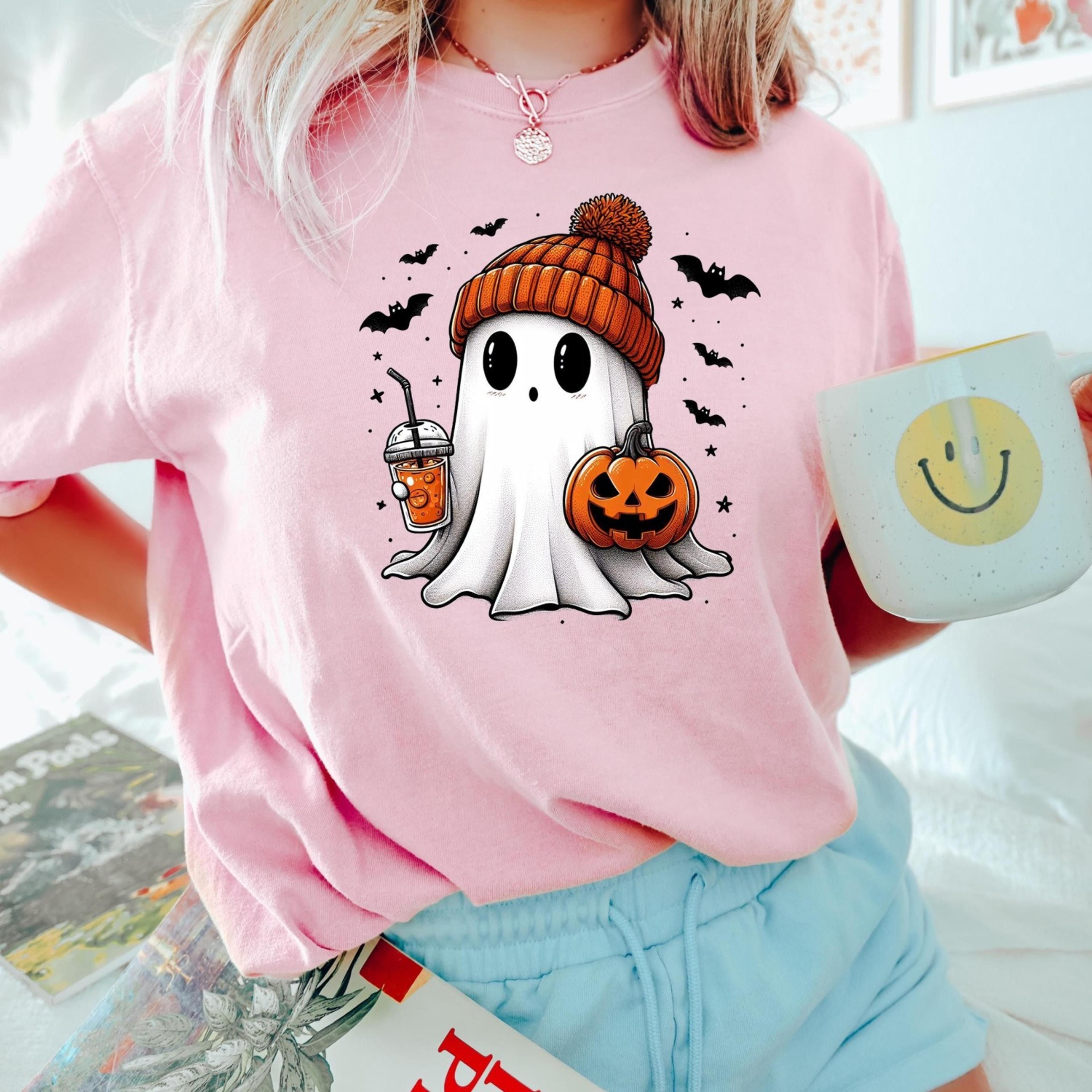 cute ghost coffee shirt, halloween ghost , cute fall shirt, ghost shirt, halloween gift, spooky ghost shirt