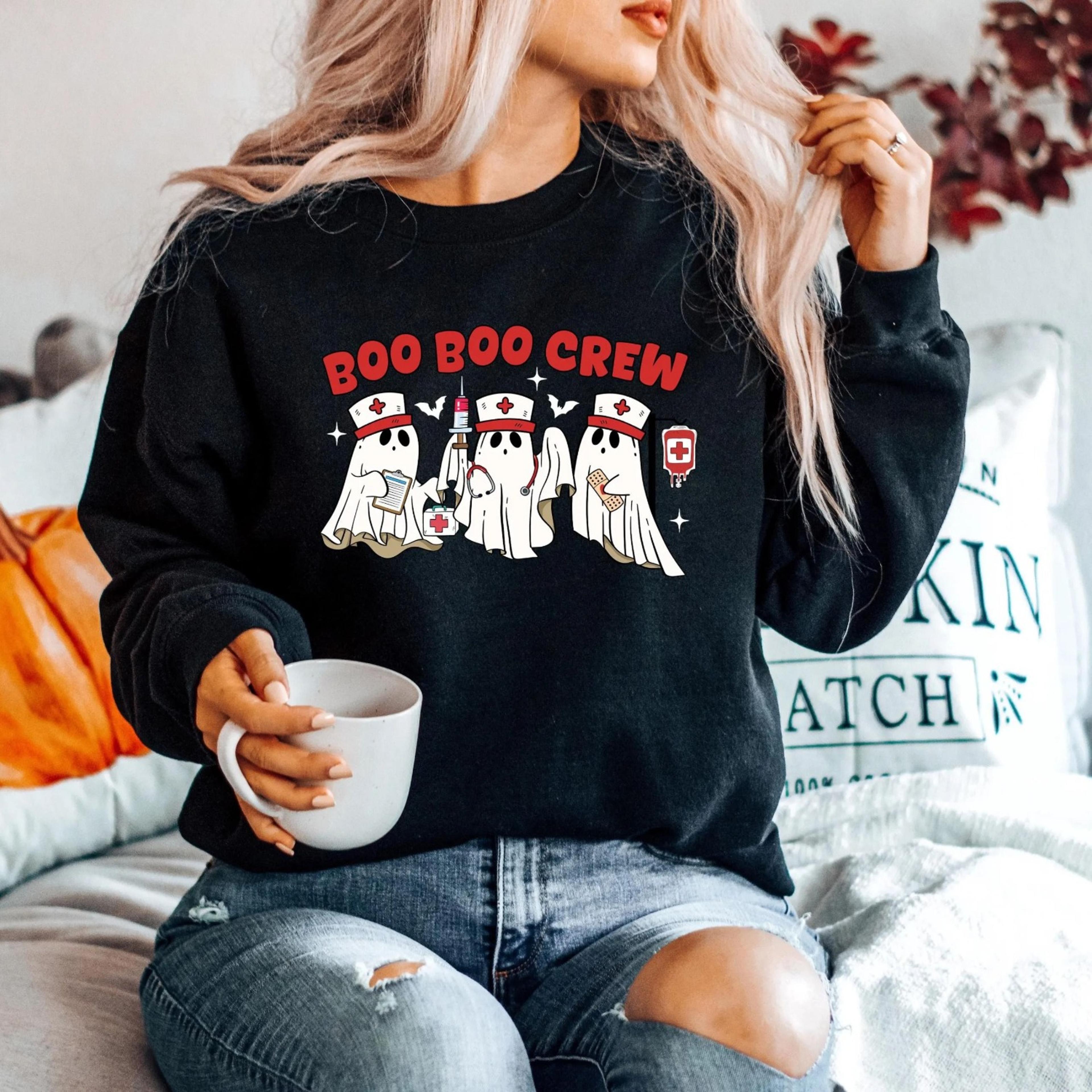 boo boo crew sweatshirt, halloween nurse sweatshirt, ghost nurse shirt, funny nurse shirt, nurse crewneck sweatshirt, nu