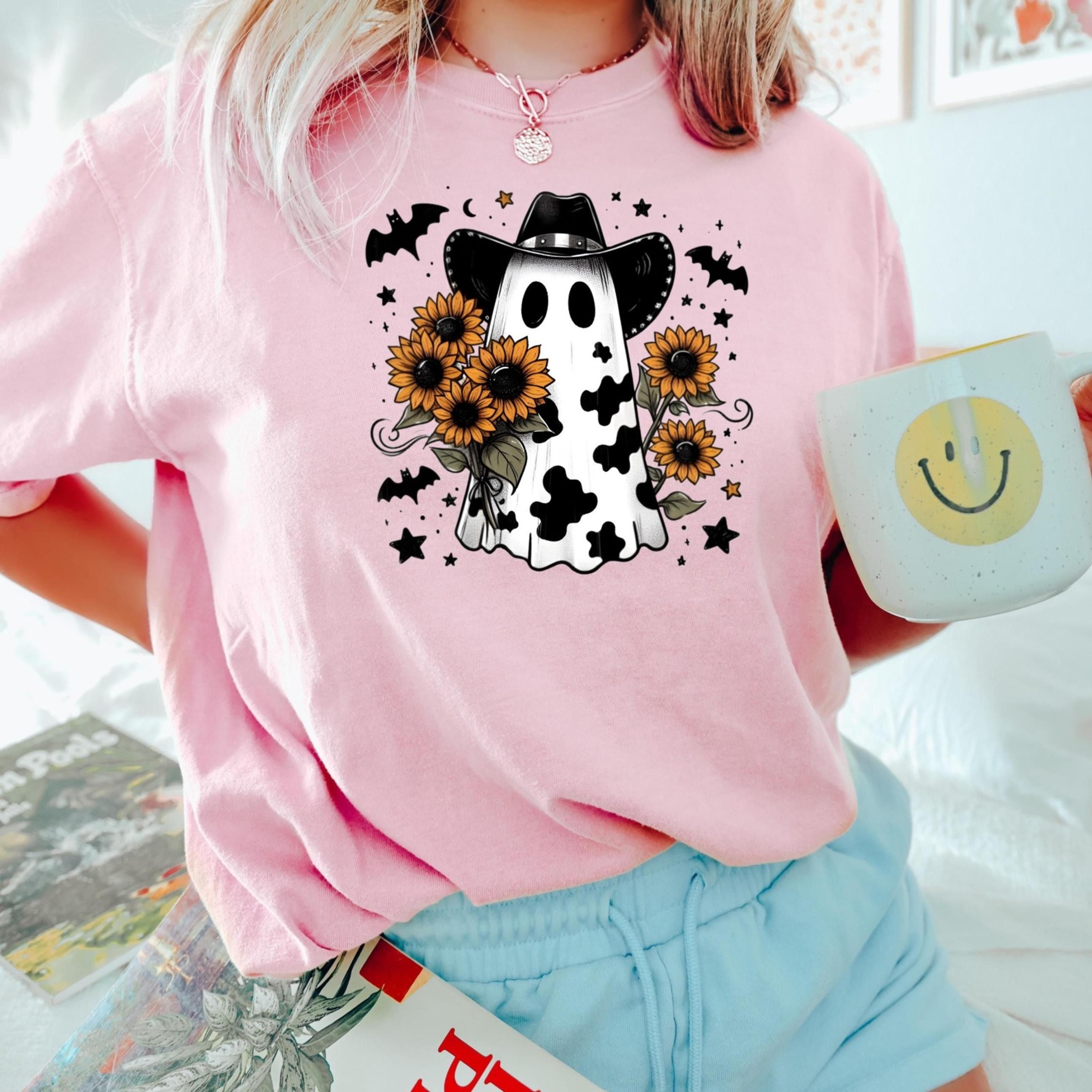 cute cowprint ghost sweatshirt, boo haw shirt, halloween gifts, halloween country ghost shirt, western cow tee, cow love