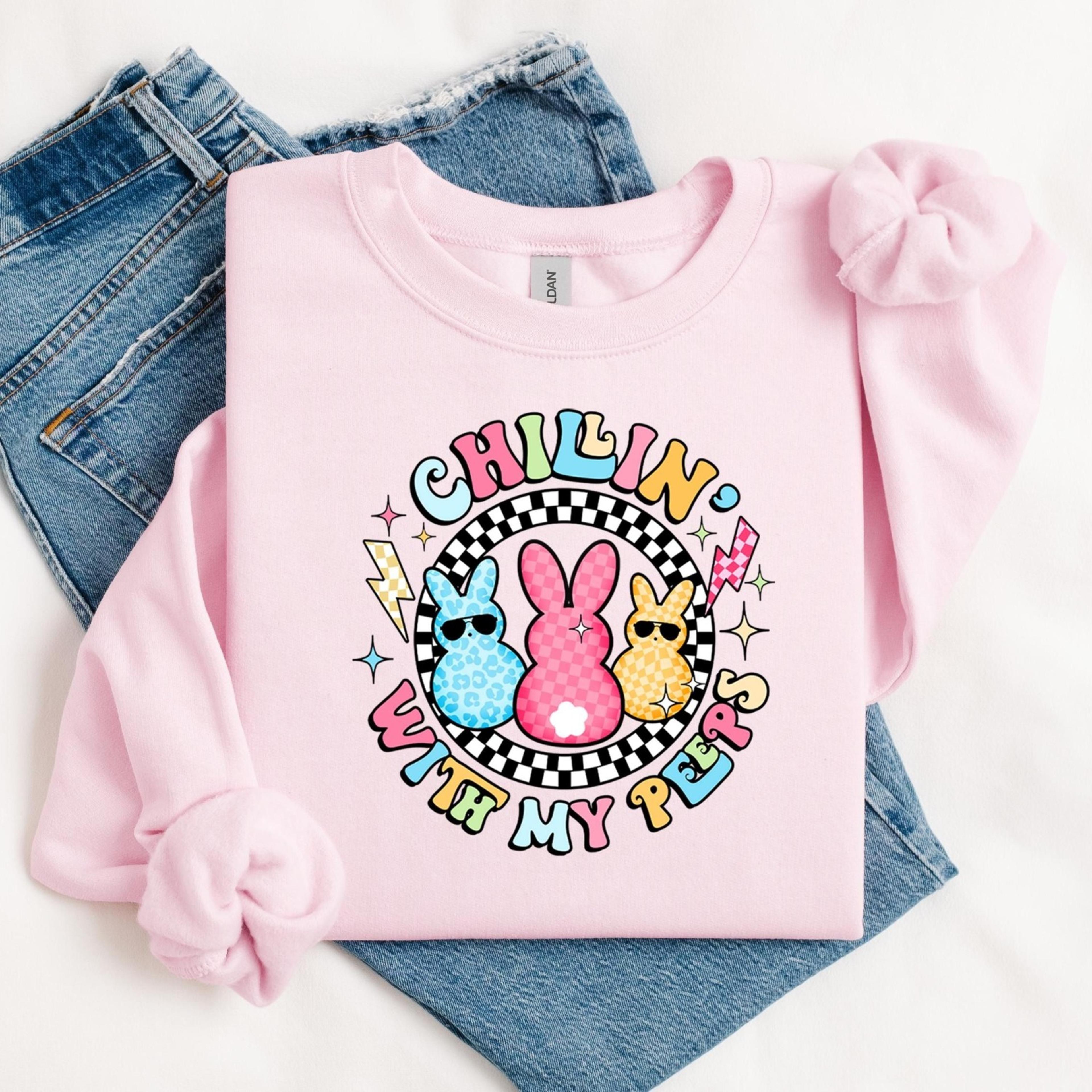 chilling with my peeps shirt, easter day shirt, easter bunny shirt, easter peeps shirt, kids easter shirt, easter family