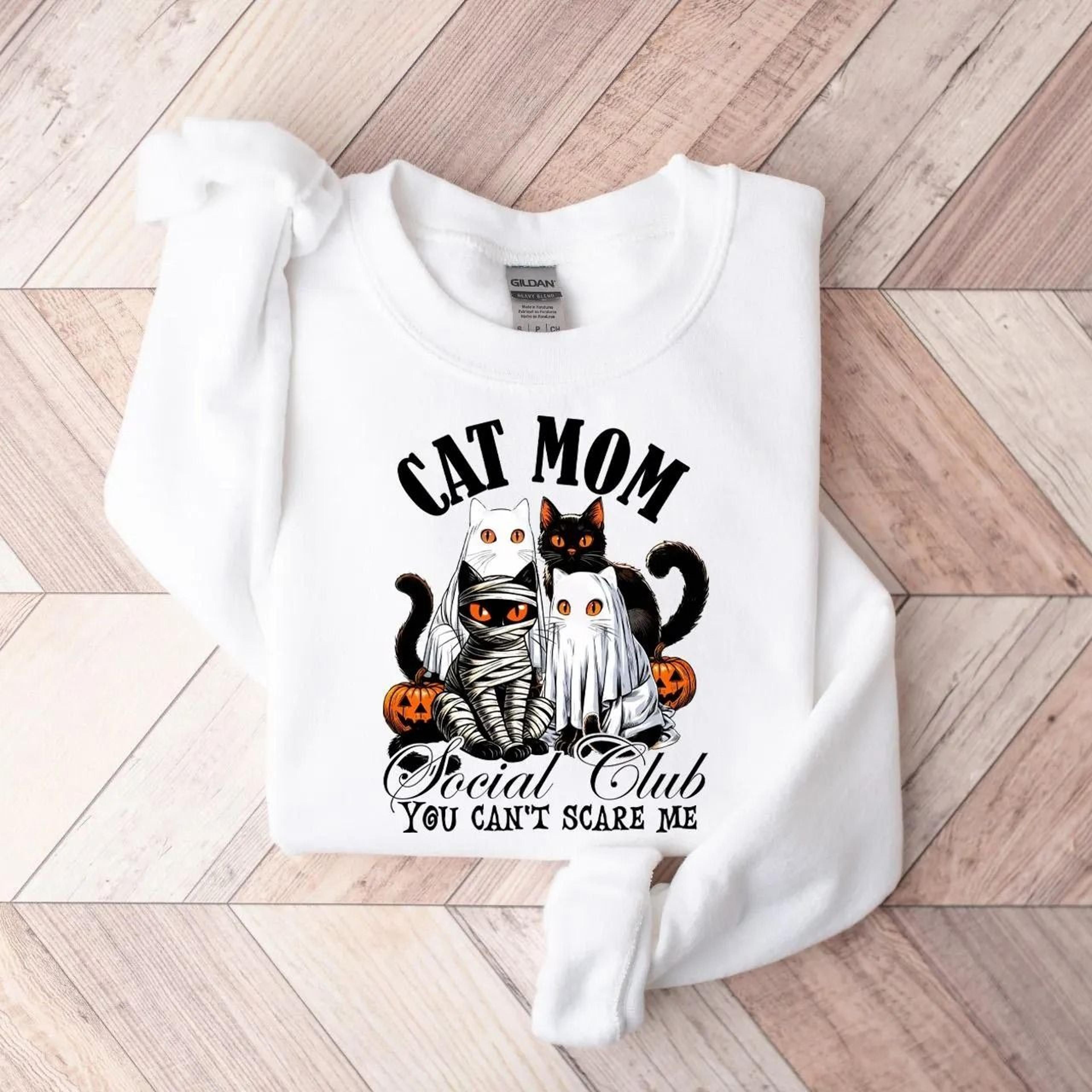 cat mom social club you can't scare me, halloween cat shirt, halloween shirt, funny halloween cat mom shirt, trick or tr