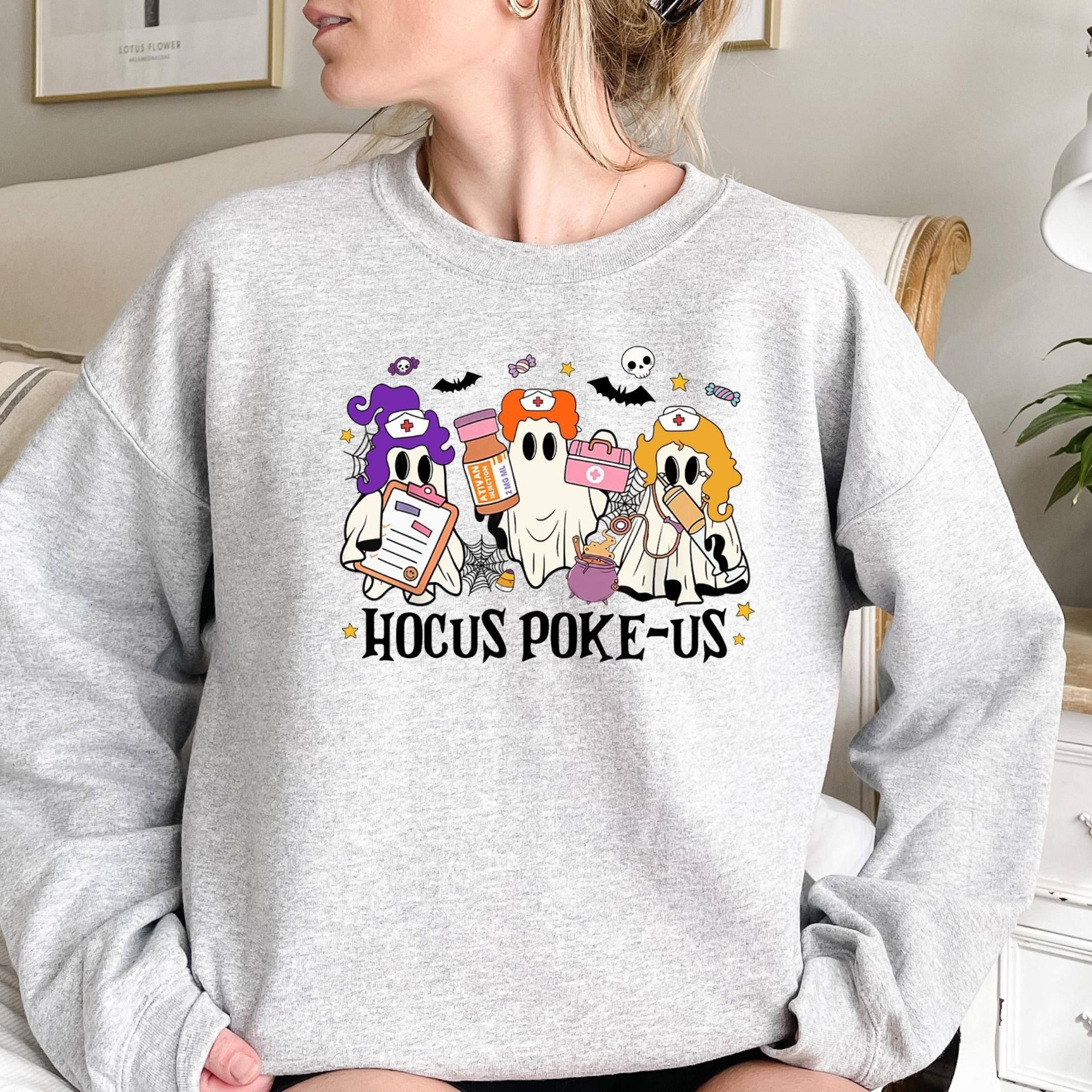 hocus poke-us witch nurse halloween shirt, medical lab tech halloween shirt, er crew shirt, spooky health professional s