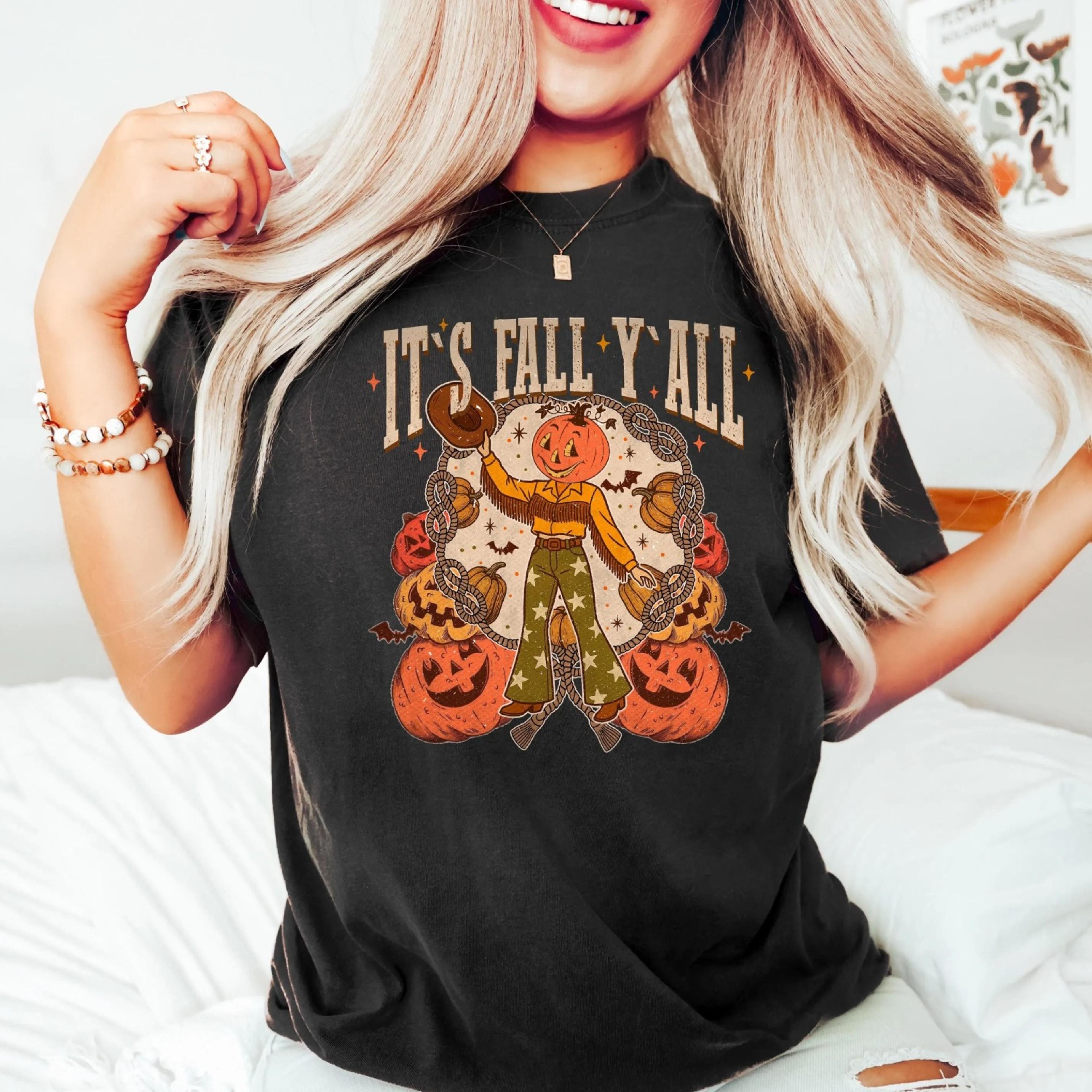 it's fall y'all shirt, western halloween pumpkin shirt, women's halloween, retro halloween, funny halloween, fall tee,