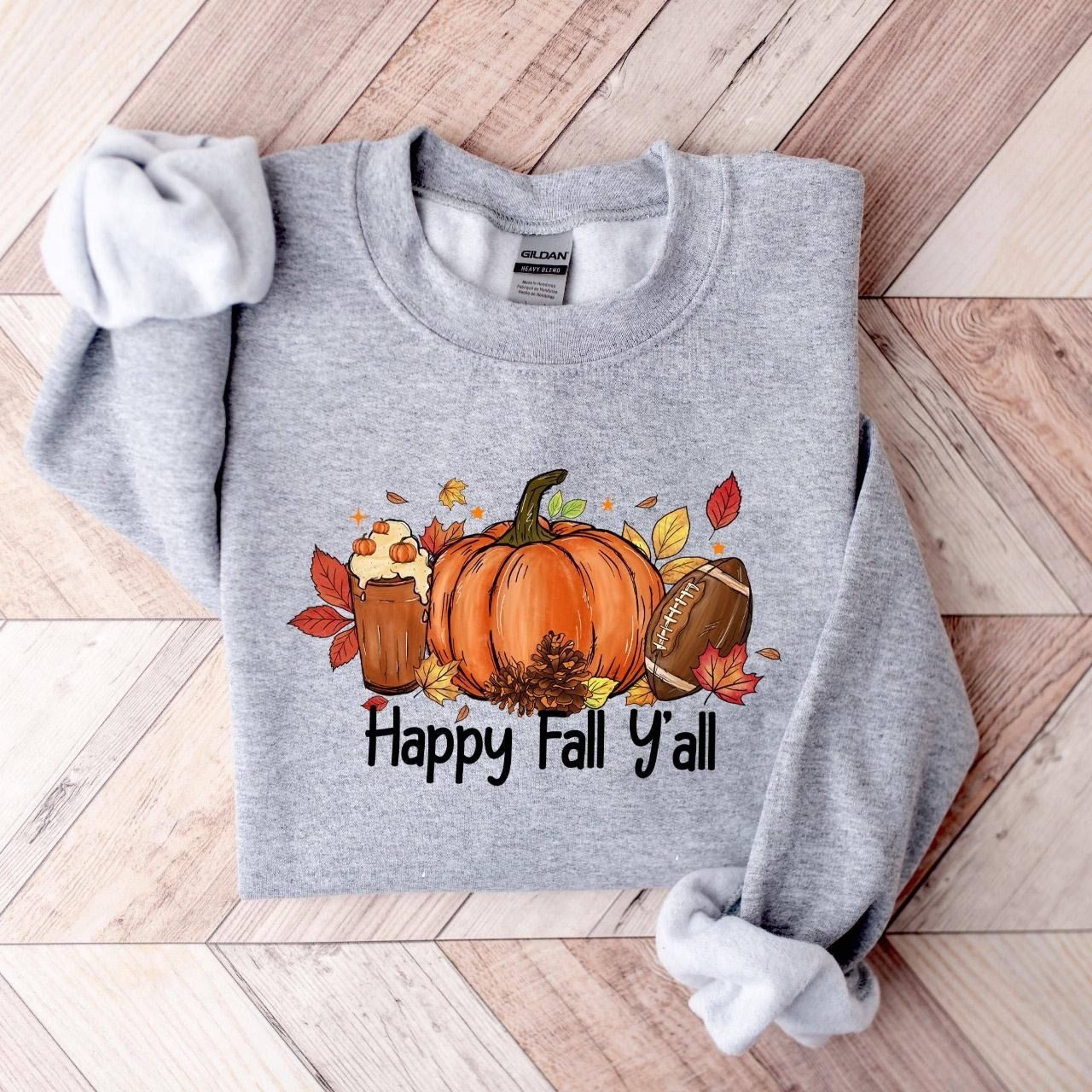 happy fall yall sweatshirt, fall pumpkin sweatshirt, thanksgiving sweatshirt, football sweatshirt, cute thanksgiving gif