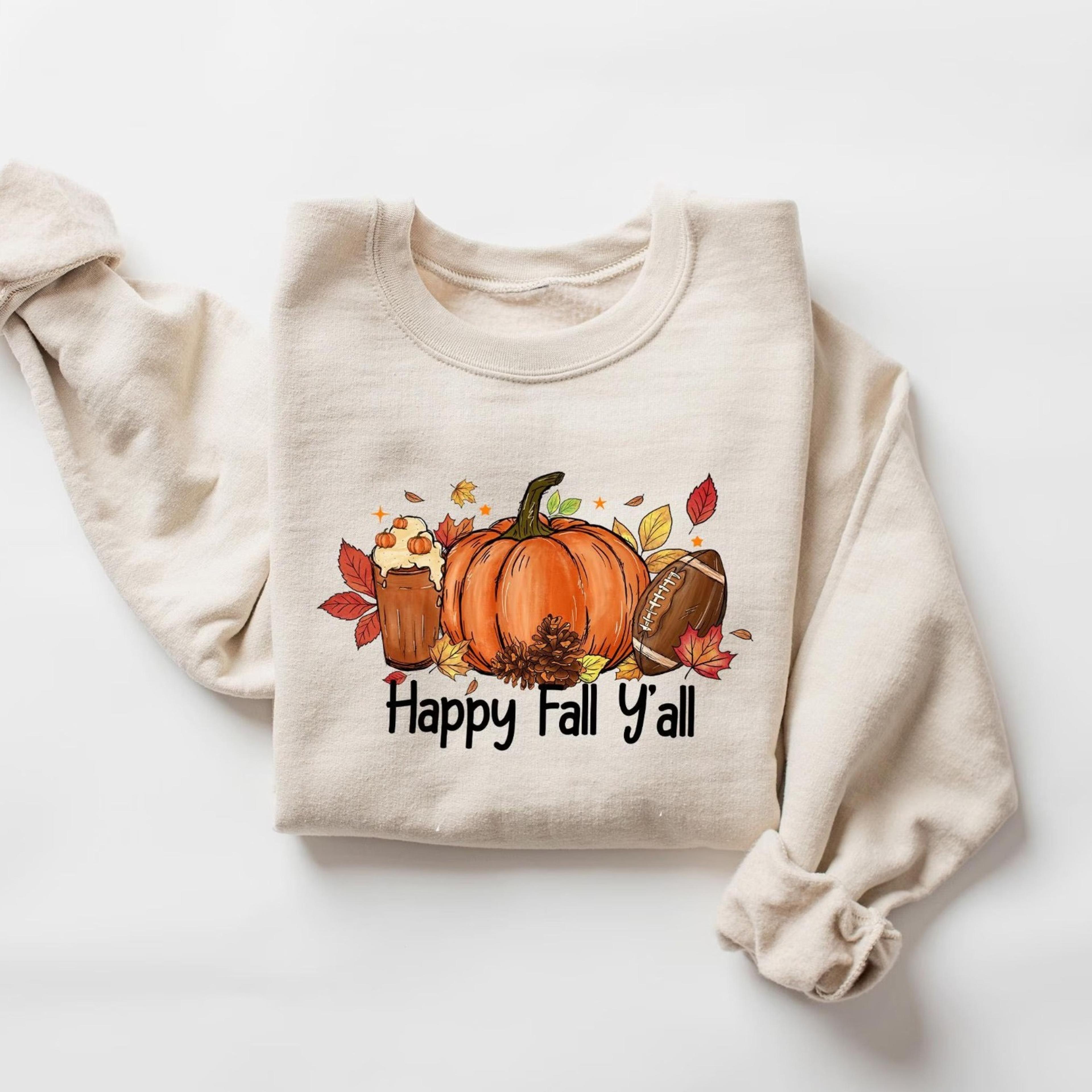 happy fall yall sweatshirt, fall pumpkin sweatshirt, thanksgiving sweatshirt, football sweatshirt, cute thanksgiving gif